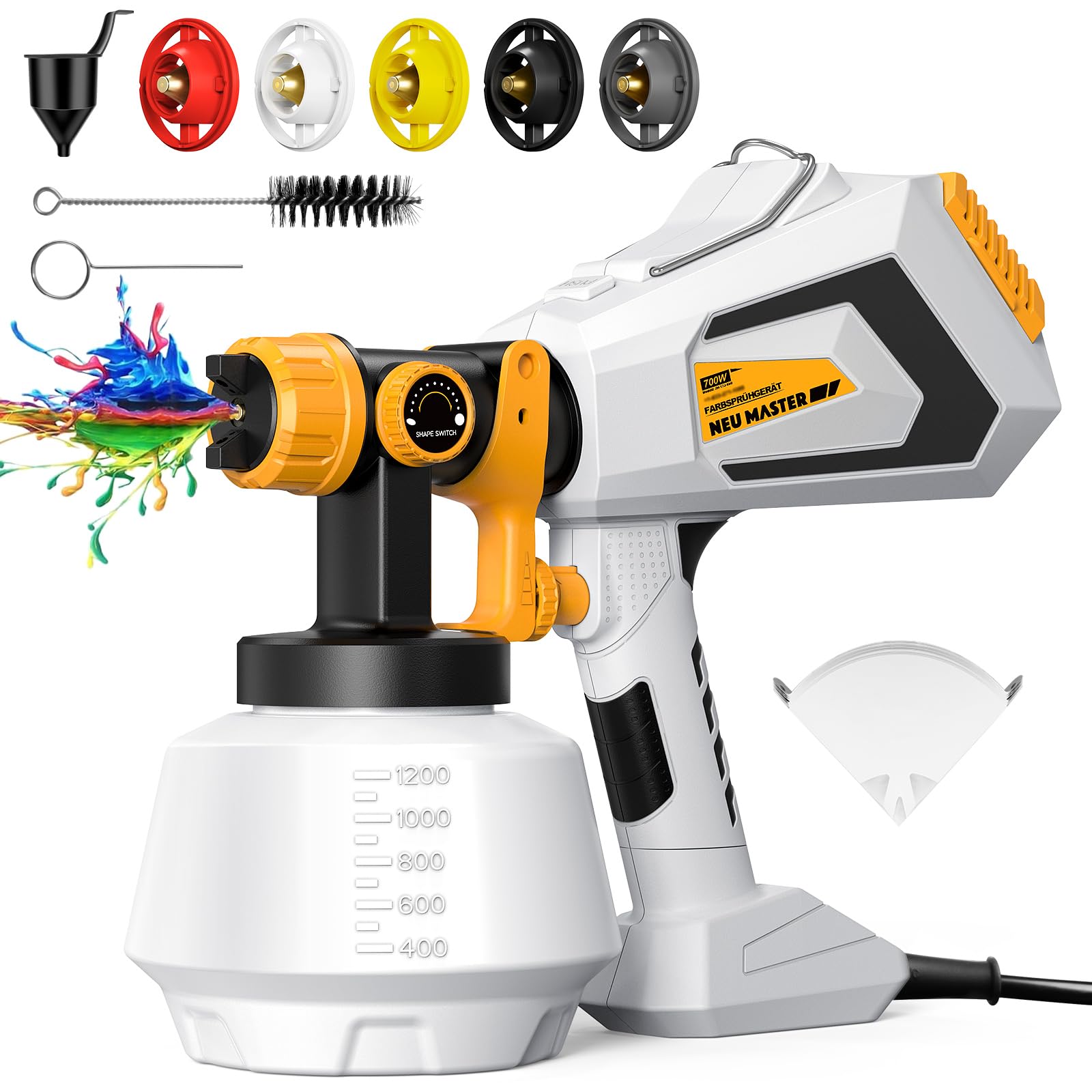 YADOBIG Farbsprühgerät 1200ml - HVLP Sprühpistole Mit 5 Düsen Für Wandfarbe & Möbel