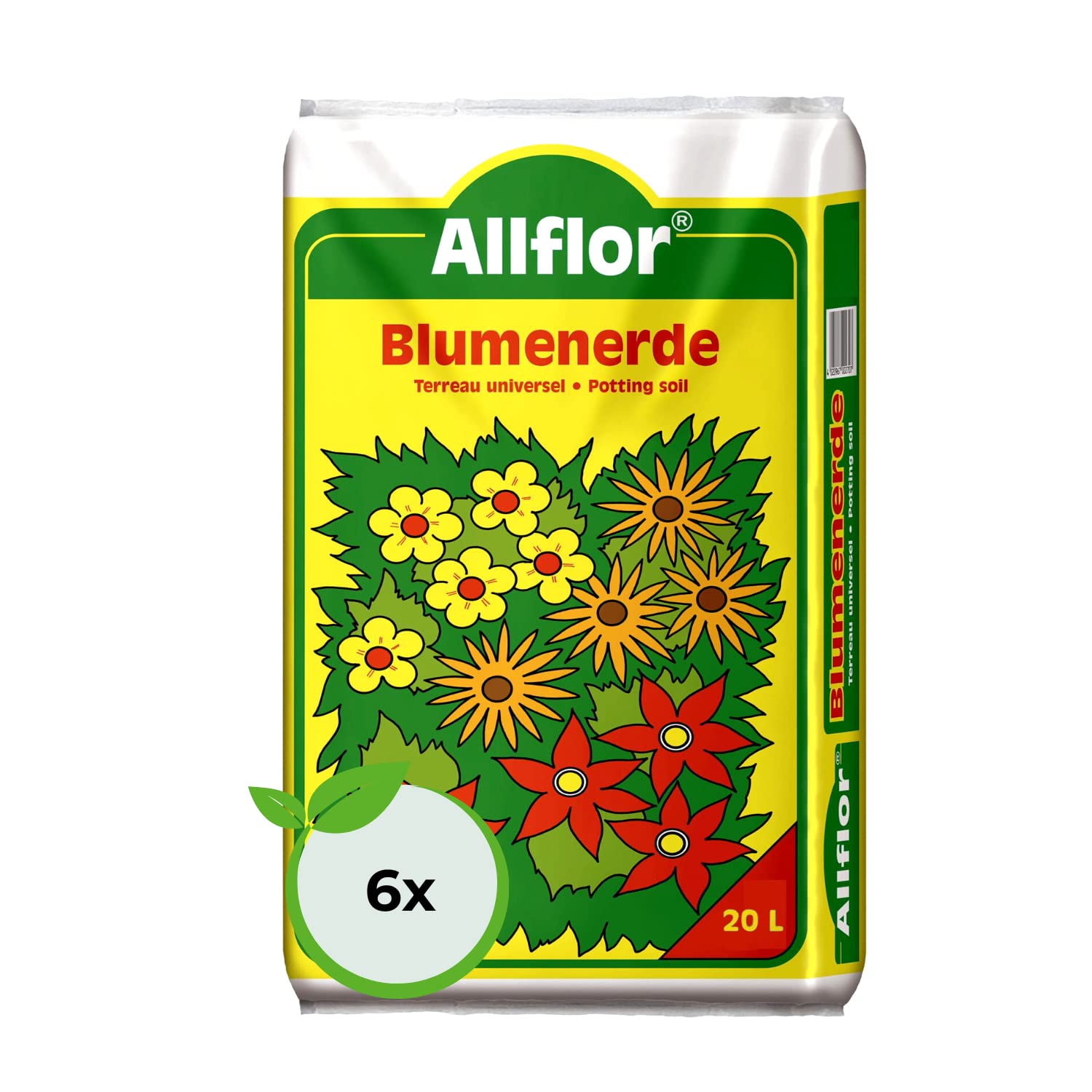 Allflor Blumenerde I 6 x 20 L I gebrauchsfertige Universalerde I hochwertige Erde im 20 Liter Beutel I Für alle Balkon- und Zimmerpflanzen geeignet I Enthält alle wichtigen Pflanzennährstoffe