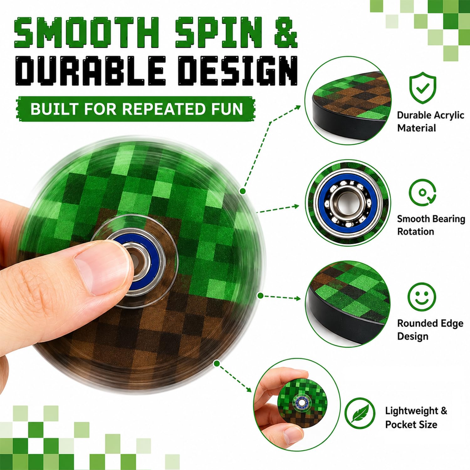 30 x grüne Pixel-Spinner-Spielzeuge für Kinder