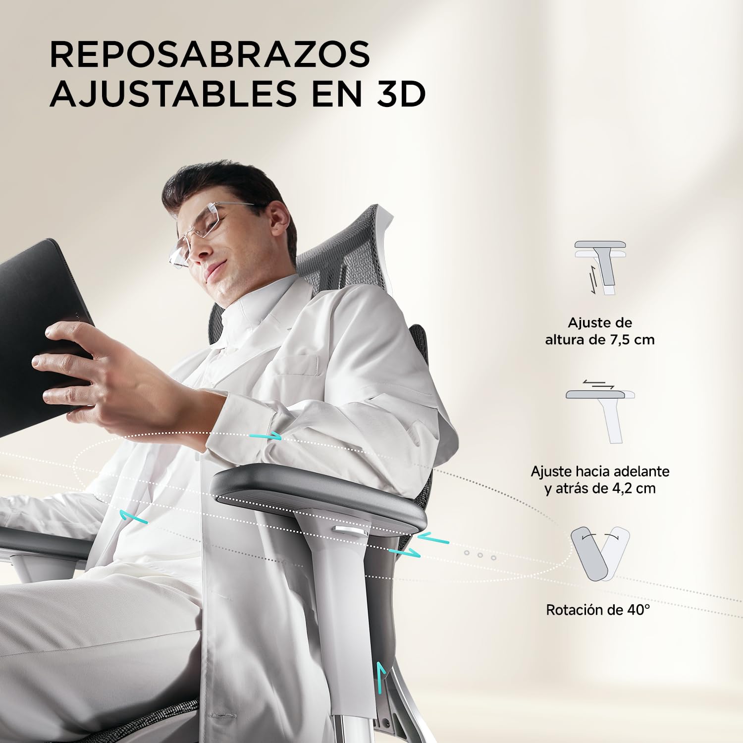 Hbada E3 Air Silla de Oficina Ergonomica - Soporte Lumbar Dinámico de 3 Zonas, Reposacabezas 3D y Brazos 4D, Silla Ergonomica Escritorio Sin Pedales (Gris)