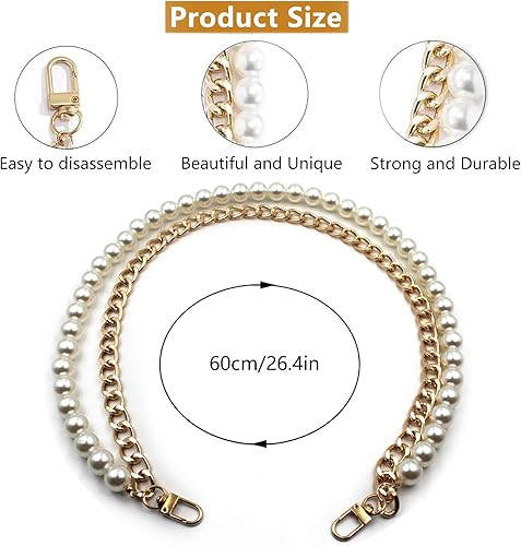 Miniatura 9 de Bolso de mano de imitación de perlas de doble asa corta accesorios de cadena de repuesto para cartera correa de hombro cadena de metal perla