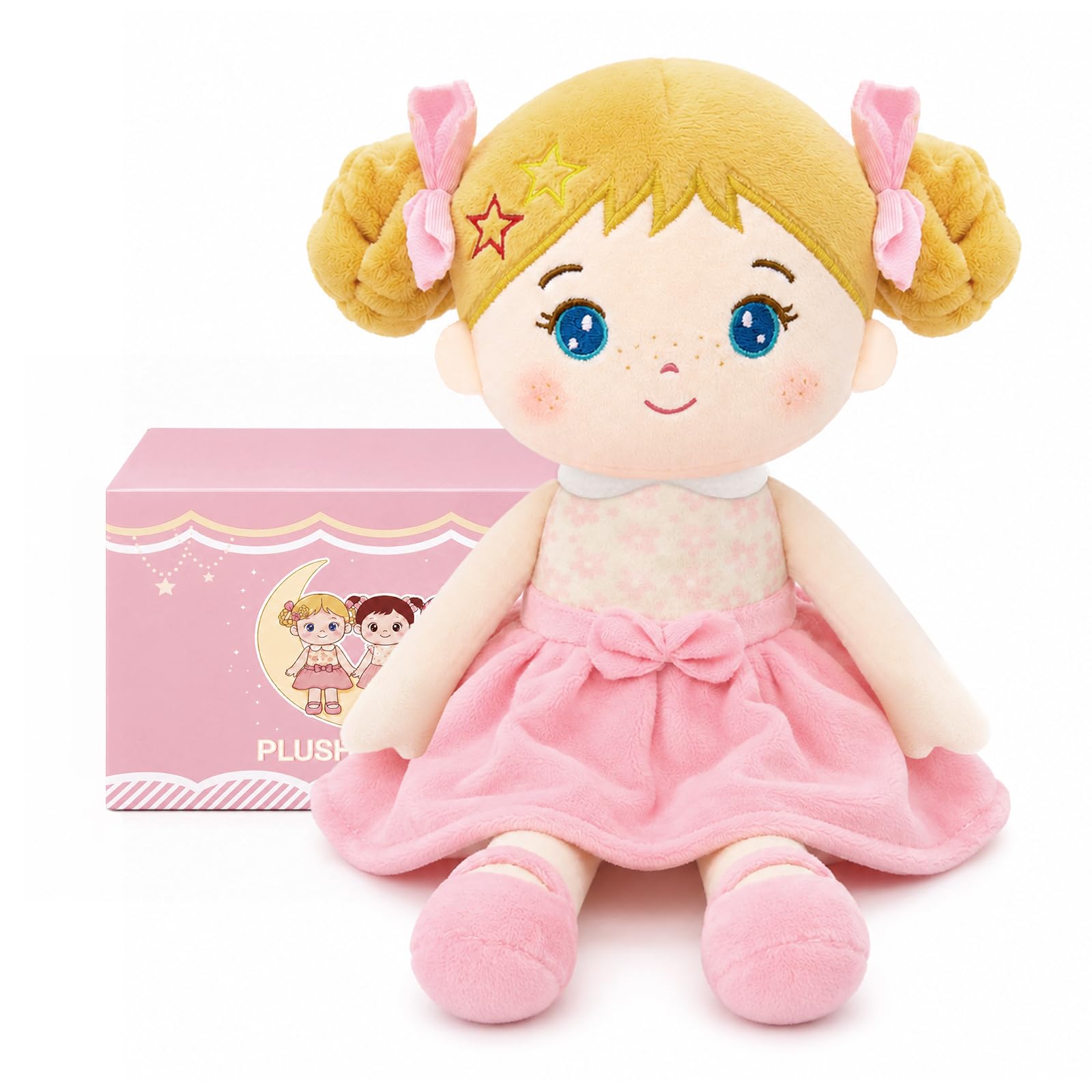 Xfrog Soft Baby Doll Plush Toy, Cute Rag Dolls for Girls Toddlers, Cuddly Princess Stuffed Toys, Kids Companion Plushies Gifts for Birthday Star Girl