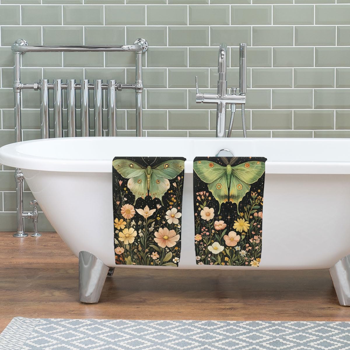 Moon Phase Moth Garden Hand Towels Bathroom Set of 2 Absorbent Luna Moth Flowers Kitchen Towels Set of 2 Face Towels for Bathroom Gym Hotel Sport Decor Gifts for Women Man 14.4"x28.3" - Image 6