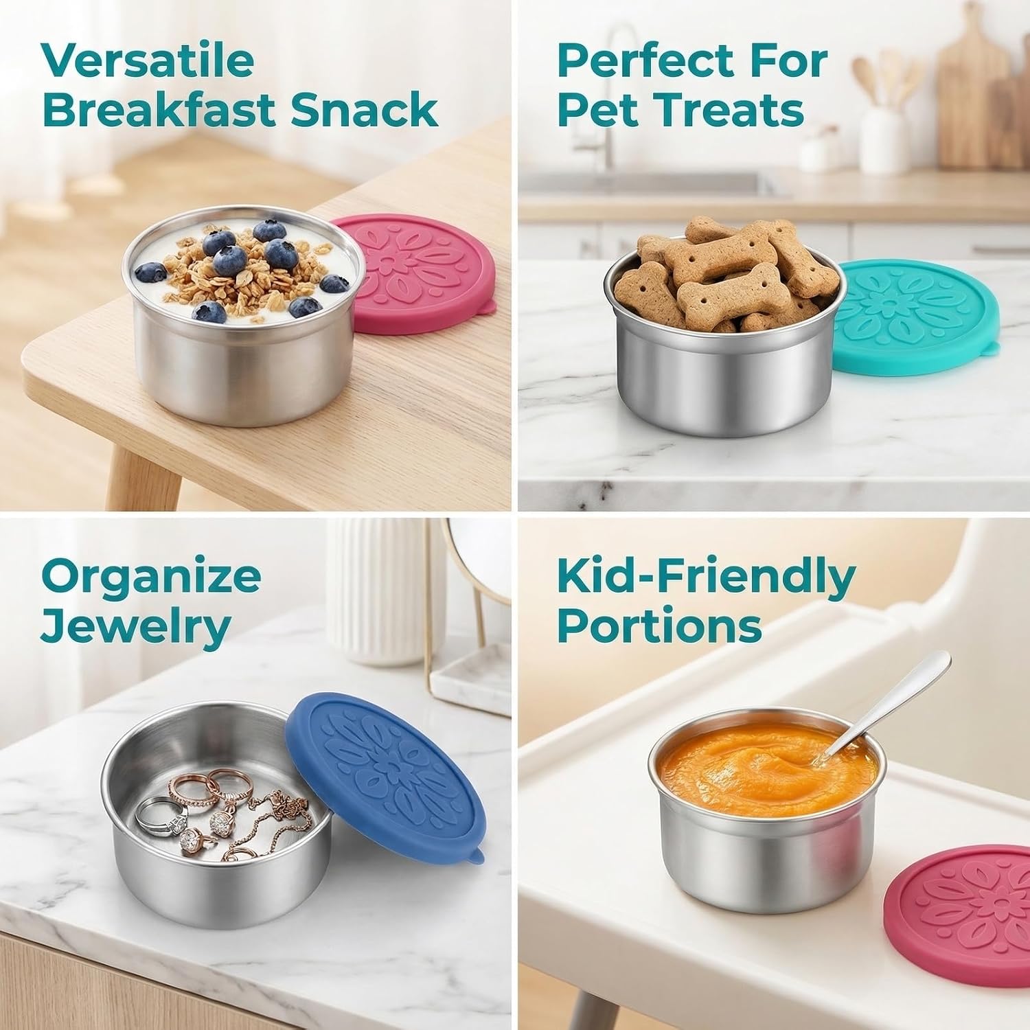3-Pack Stainless Steel Snack Containers with Lids, 10 Oz Leakproof Metal Food Storage Containers, Reusable Snack Box for Meal Prep, Lunch Box, Office, Travel, Picnic (Blue, Pink, Green)