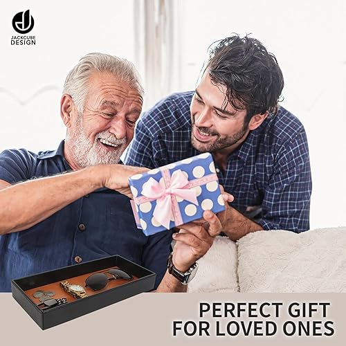 Miniatura 6 de JACKCUBE - Bandeja de cuero de bambú para hombres, atrapa todas las bandejas para llaves, teléfono, cartera, monedas, lentes de sol, almacenamiento