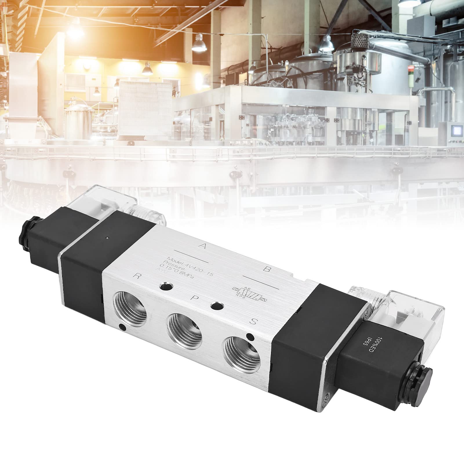 Válvula de Aire Solenoide Neumática Válvula de Control Eléctrica Electromagnética Tipo Conexión de 5 Vías y 3 Posiciones (CC 24 V)