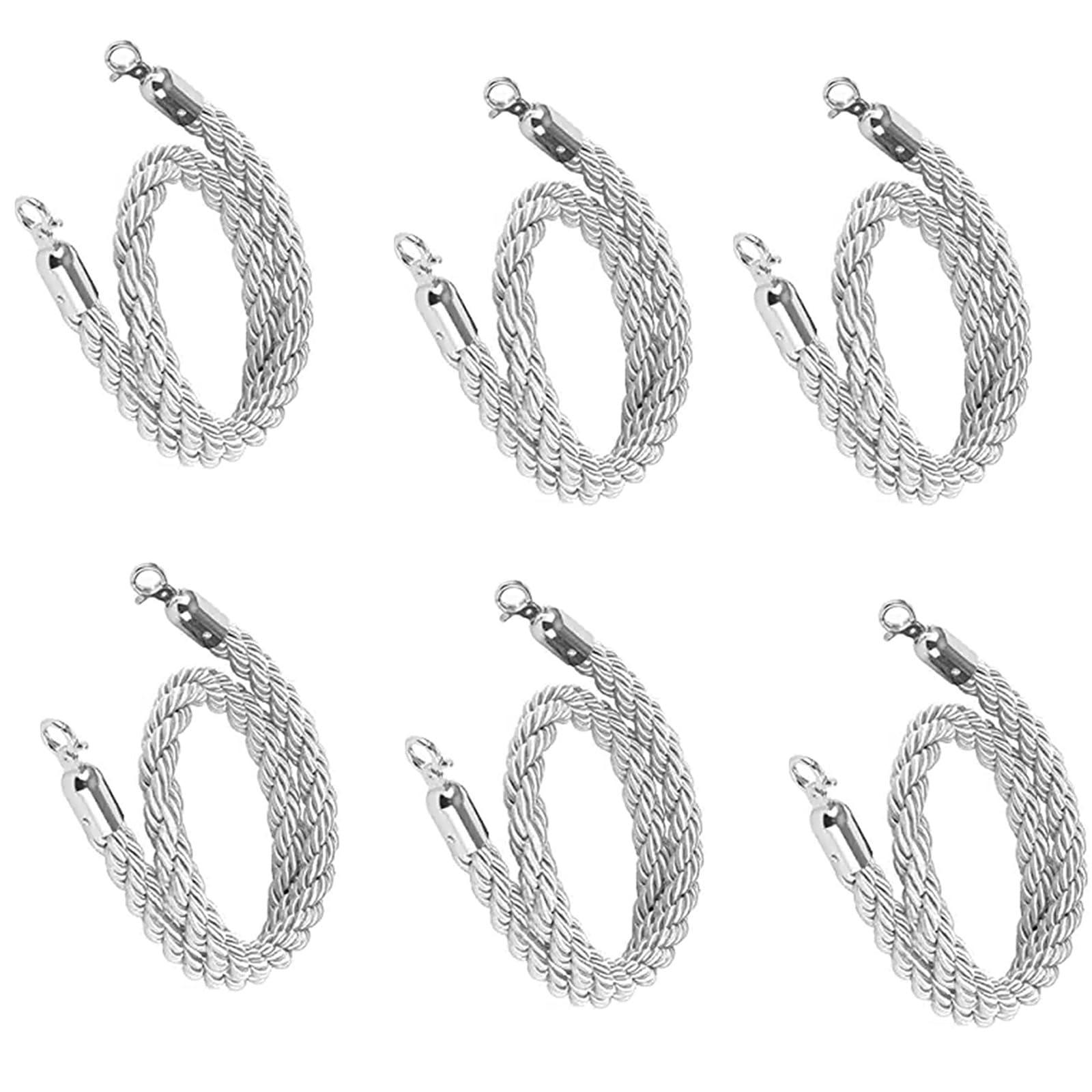 Zonshjdkr Silvery Retractable Rope, Rope Barriers, Queue Barrier, 6Pcs Ropes With Hook,Stanchion,Crowd Control,1/1.5/2/2.5/3M Braided Hemp For Divider