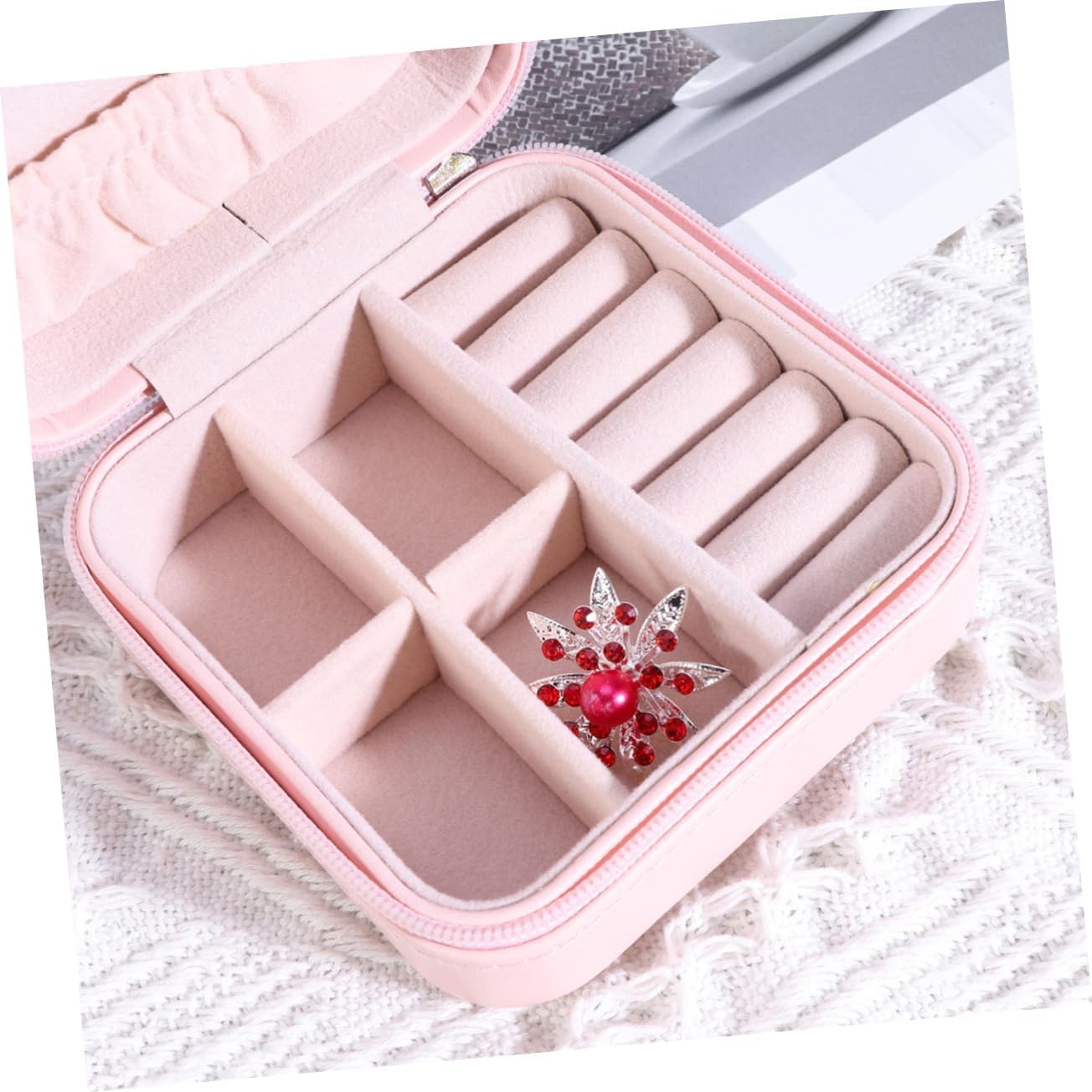 MRKU 1 pz Scatola da Viaggio con Cerniera Solido Cerniera Organizzatore di stoccaggio in Pelle a Strato Singolo Custodia di stoccaggio in PU Custodia per Accessori Scatola per Gioielli