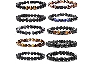 MOZAKA 10Pcs 8mm Natural Stone Lava Rock Beaded Bracelets for Men Women...