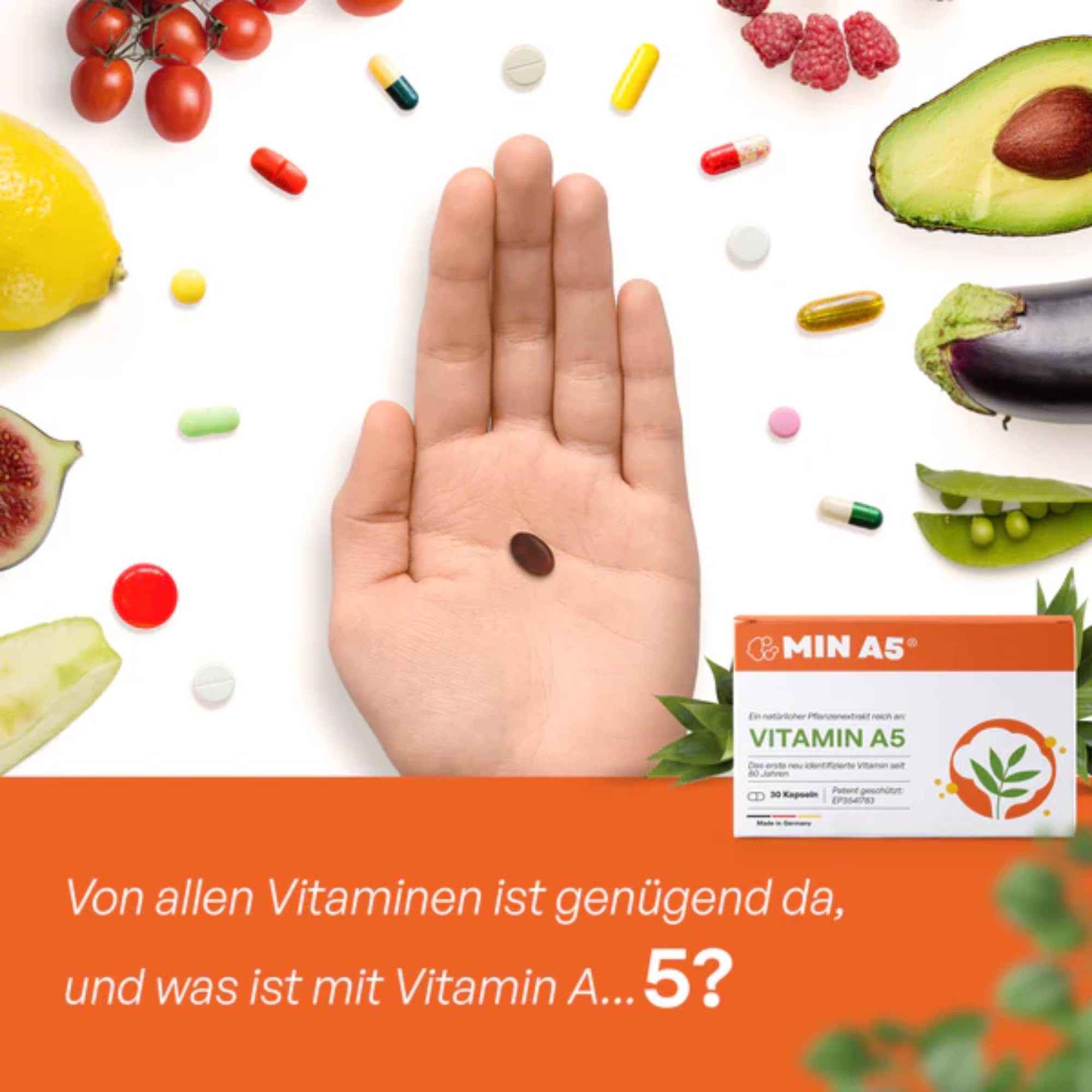 Vitamin A5 NEU identifizierts Vitamin A - 1 Monatsvorrat 30 Kapseln Nahrungsergänzung Natürlicher Extrakt hochdosierte Formel – Patentiert Made in Germany