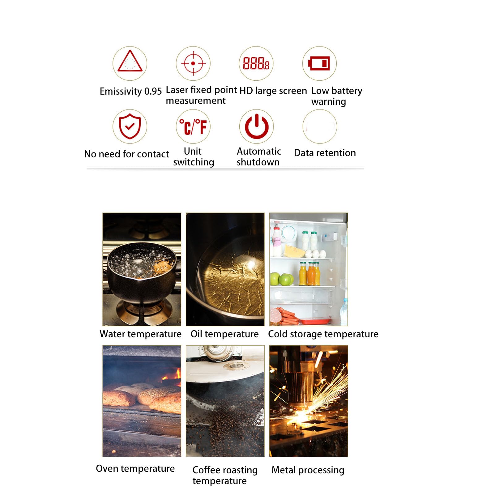 Infrared Temperature Meter Accurate Readings Quick Response Data Locking Backlit Display Temperature Detector for Industrial, Kitchen, and Water Temperature Measurement