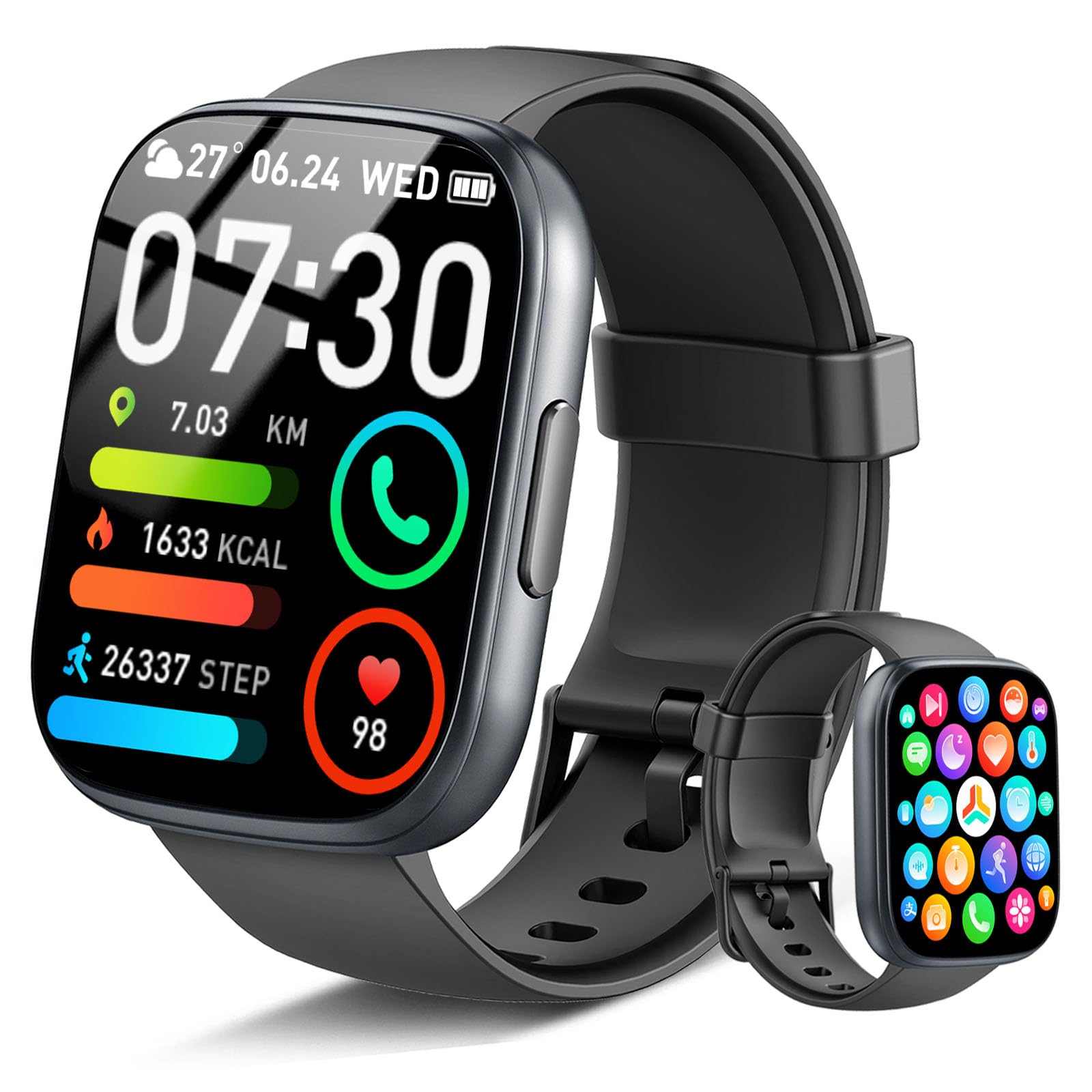 Smartwatch Uomo Donna, 1.95" Orologio Smart Watch con Chiamate Bluetooth, 110+ Modalità Sportive Fitness Tracker, Contapassi Watch con Sonno Cardiofrequenzimetro, IP68 Fitness Orologio per Android iOS