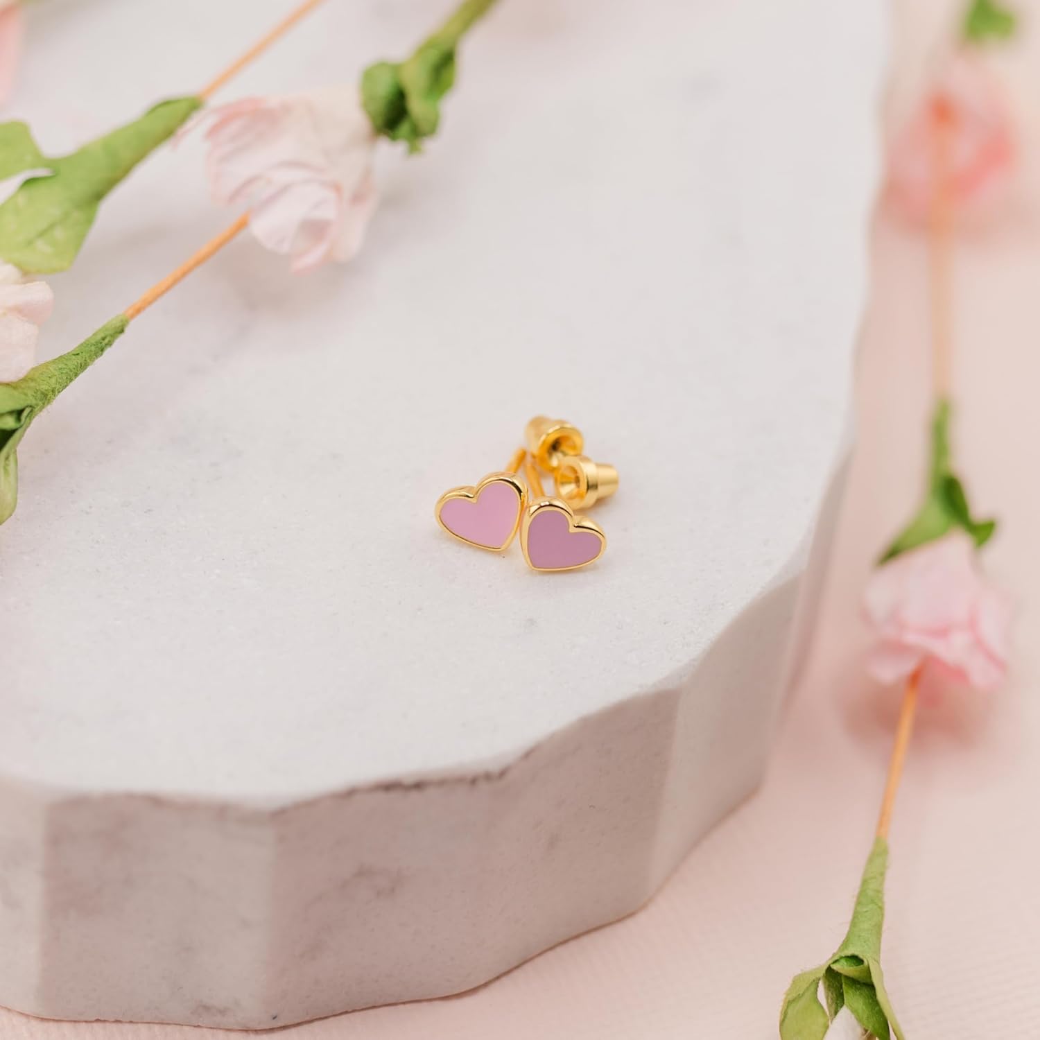 Cherished Moments Children's 14K Gold Plated or .925 Sterling Silver Pink Heart Screw Back Earrings for Babies, Little Girls, Kids and Toddlers