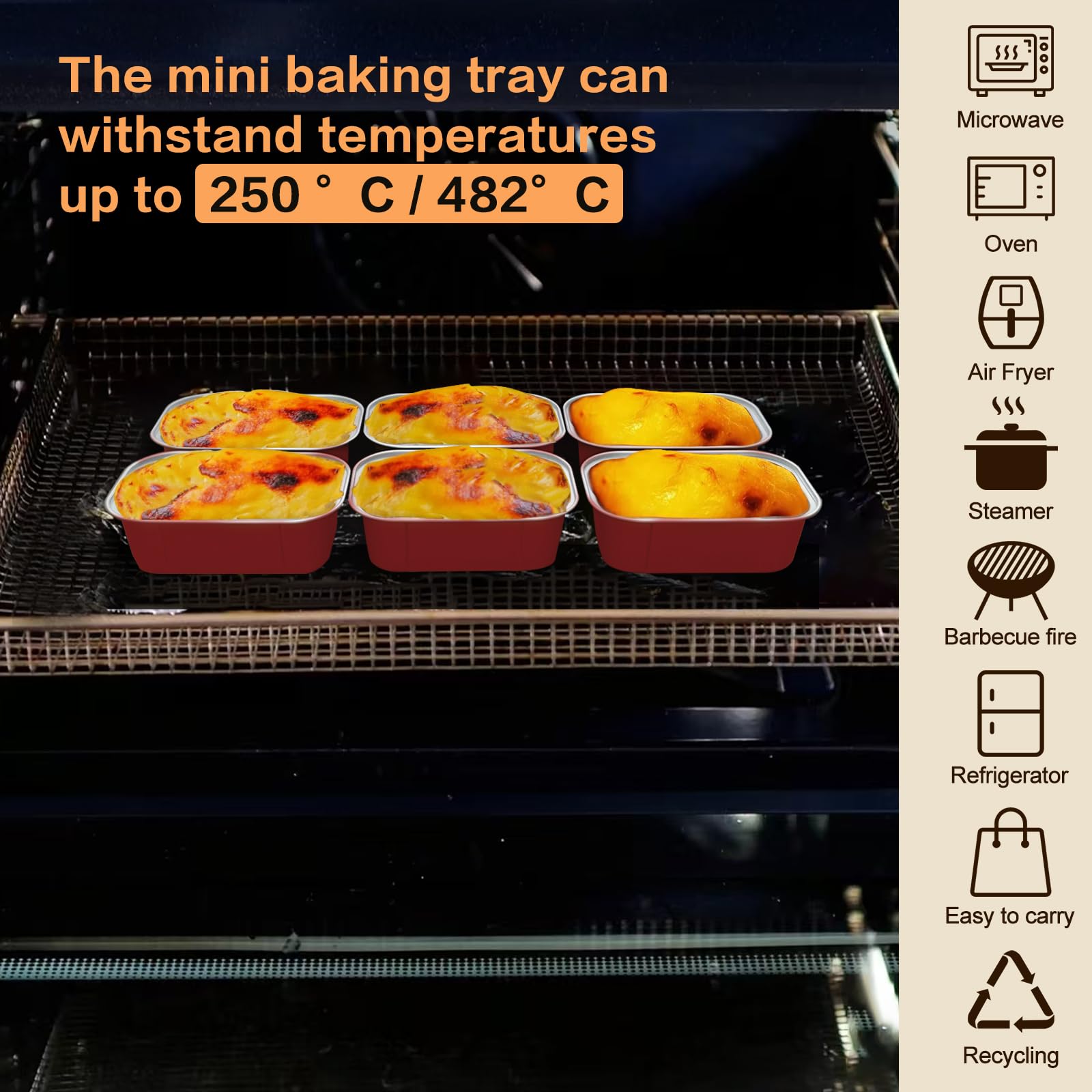 Mini moldes para tartas con tapas y cucharas, rectangulares de 5.5 onzas, mini moldes individuales desechables de papel de aluminio para hornear (200 unidades, rojo)