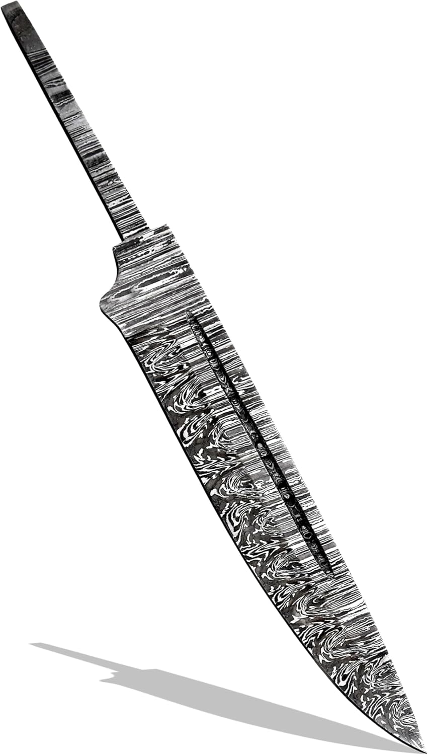 Custom Hand Forged Damascus Steel Blank Blade Hunting Knife Bowie Blade Damascus Blade Billet Camping, Survival, Collectors Knives Handmade Knife Making Supply (BWE-06)