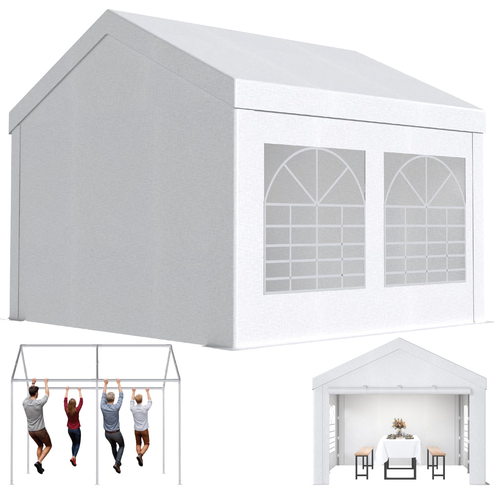 JUMMICO Tente de réception 3x4 m,Tonnelle de Jardin Exterieur Bâche PE 450 N Imperméable,Barnum avec Verzinkter Stahlrahmen, Tente voitureTonnelle de jardin pour Jardin, Fête, Festival, Mariage, Blanc