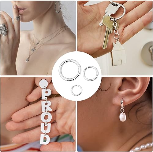 Miniatura 7 de 60 anillos de salto de plata de ley 925, 0.157 in, 0.197 in, 0.236 in de tamaño surtido, anillos de salto abiertos para joyería fabricación de