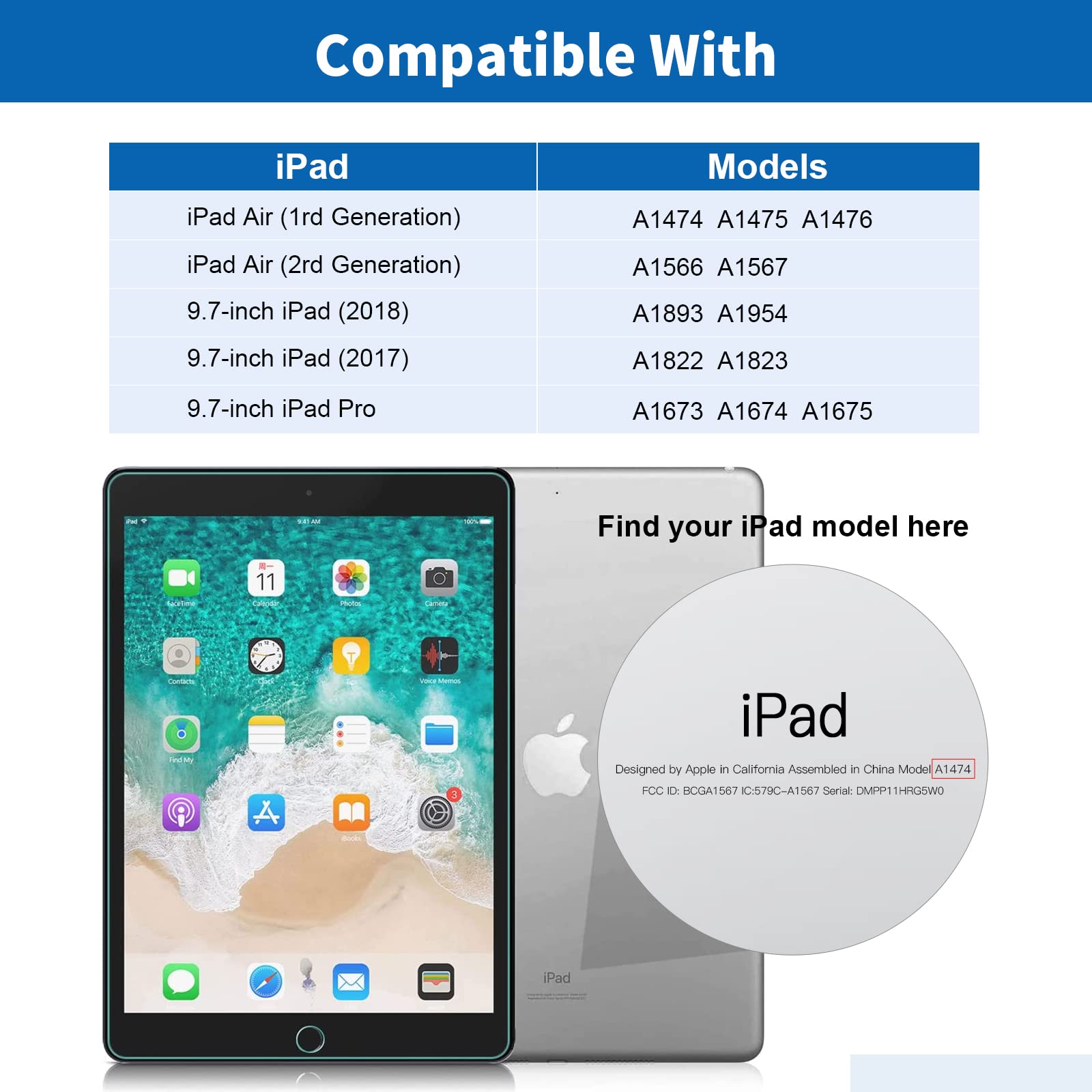 Whioltl Folia ochronna na ekran do iPada (9,7 cala, model 2018/2017, 6. / 5. generacji), iPad Air 1, iPad Air 2, iPad Pro 9,7 cala, 99,99% HD przejrzystość szkło hartowane osłona przyjazna dla skóry, odporna na zarysowania, olejoodporna