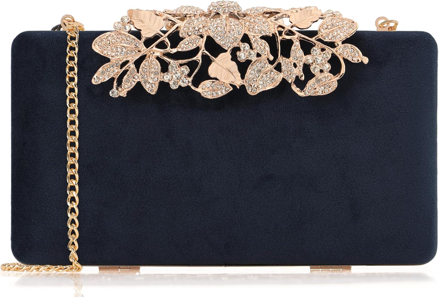 DEXMAY Women's Evening Clutch Bag with Rhinestone Flower Clasp,Crystal Purse for Wedding,Party,Prom