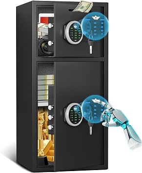 Kavey Large Double Door Safe Box Fireproof Waterproof for Home Office, 6.5 Cu ft Security Safe with Deposit Slot, LED Light and Dual Alarm System, Digital Cabinet with Adjustable Shelf for Documents