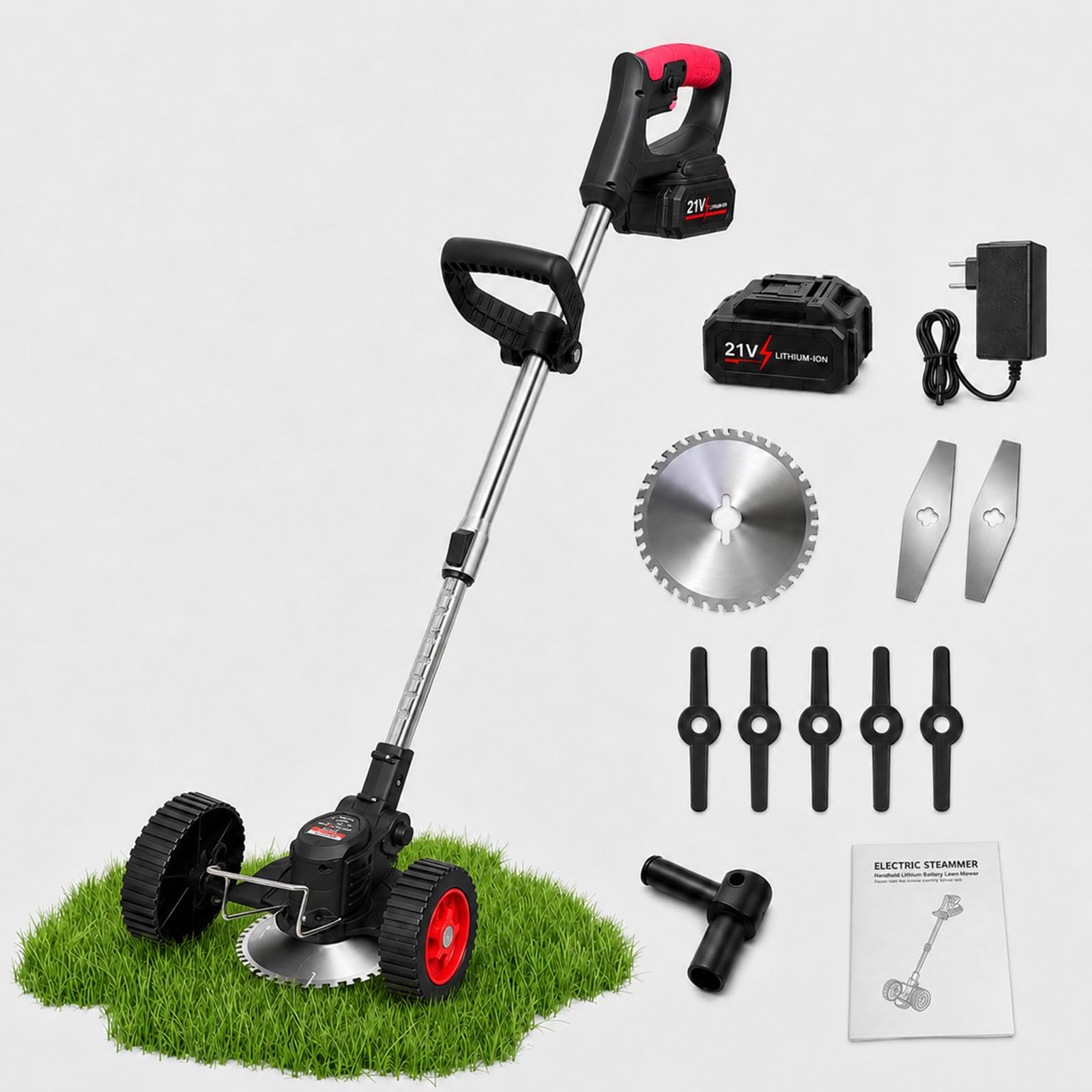 Cortahierbas a Batería con Barra Metálica Telescópica y Mango Auxiliar Black-10-CellBattery | El tubo se extiende para mejorar la postura y se acorta para facilitar el transporte y el almacenamiento