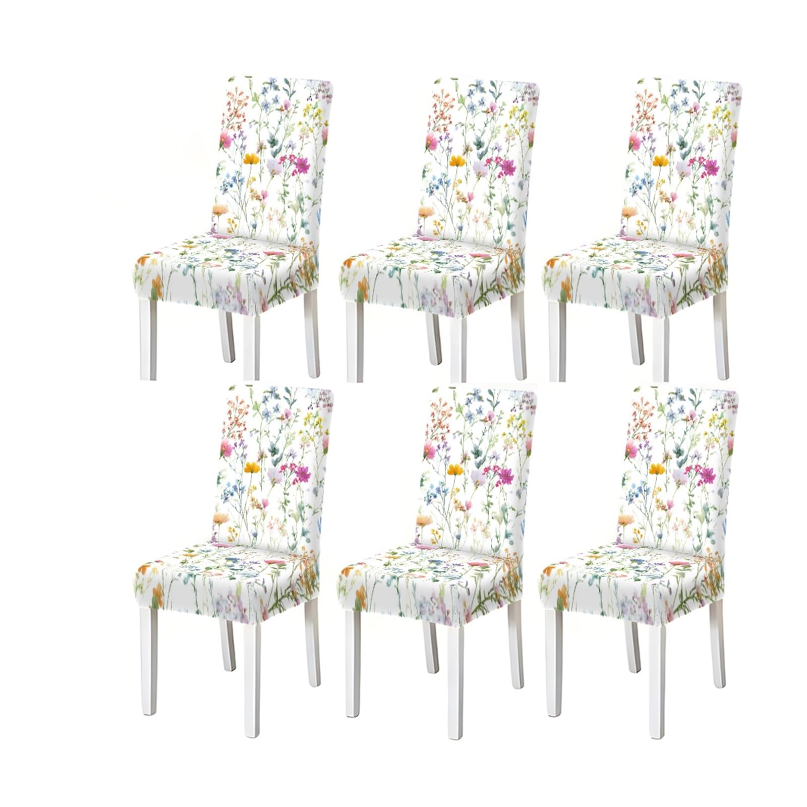BOSUYBN Spring Wildflower Dining Chair Covers Set Of 2/4/6, Stretch Washable High Back Chair Slipcovers, Cottage Floral Home Decor Furniture Protectors for Home Dining Room(6PCSChair cover)