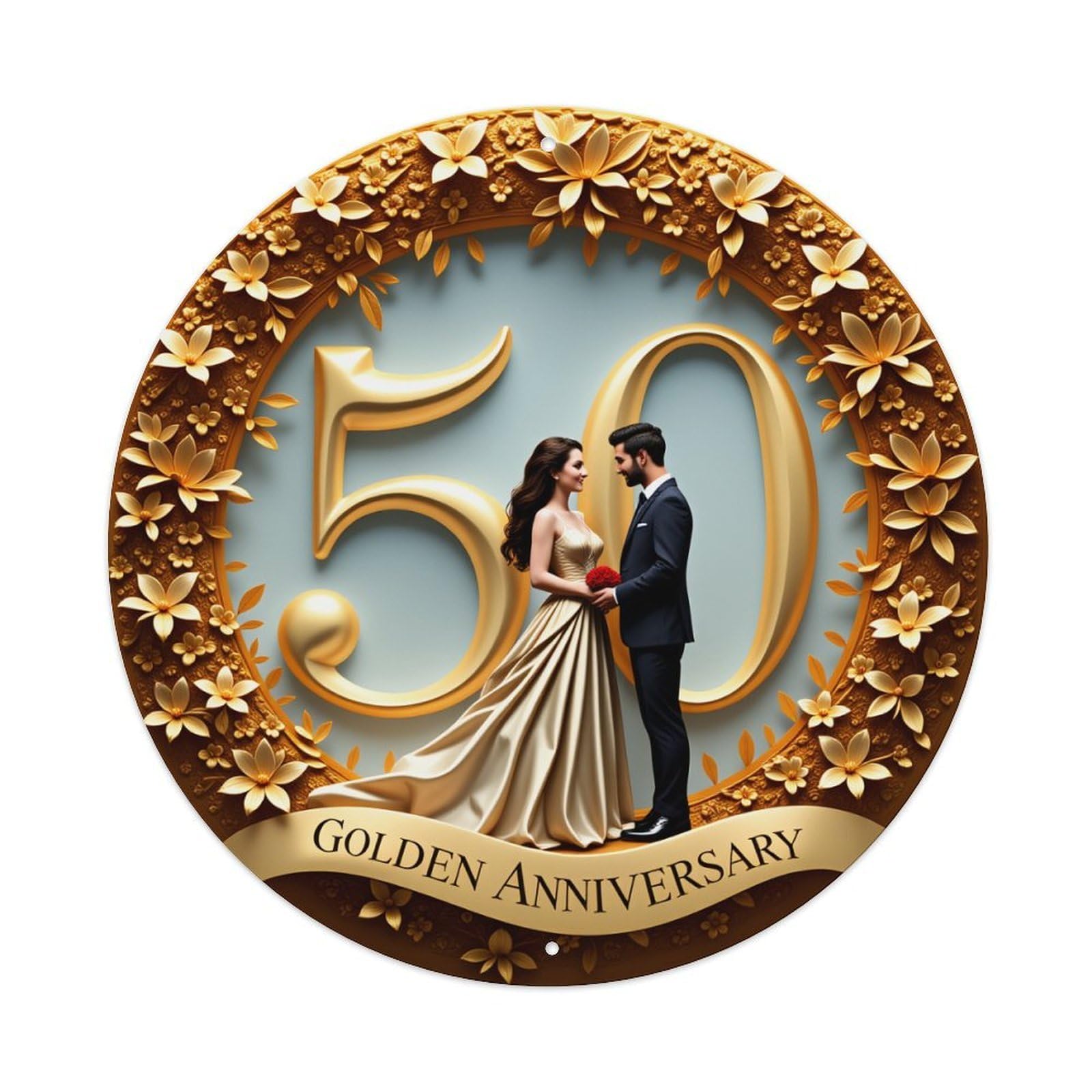 Golden Anniversary Couple Floral Metal Tin Sign Vintage Garden Bedroom Cafe Bar Man Cave Home Wall Decor Metal Poster 8x8 inches