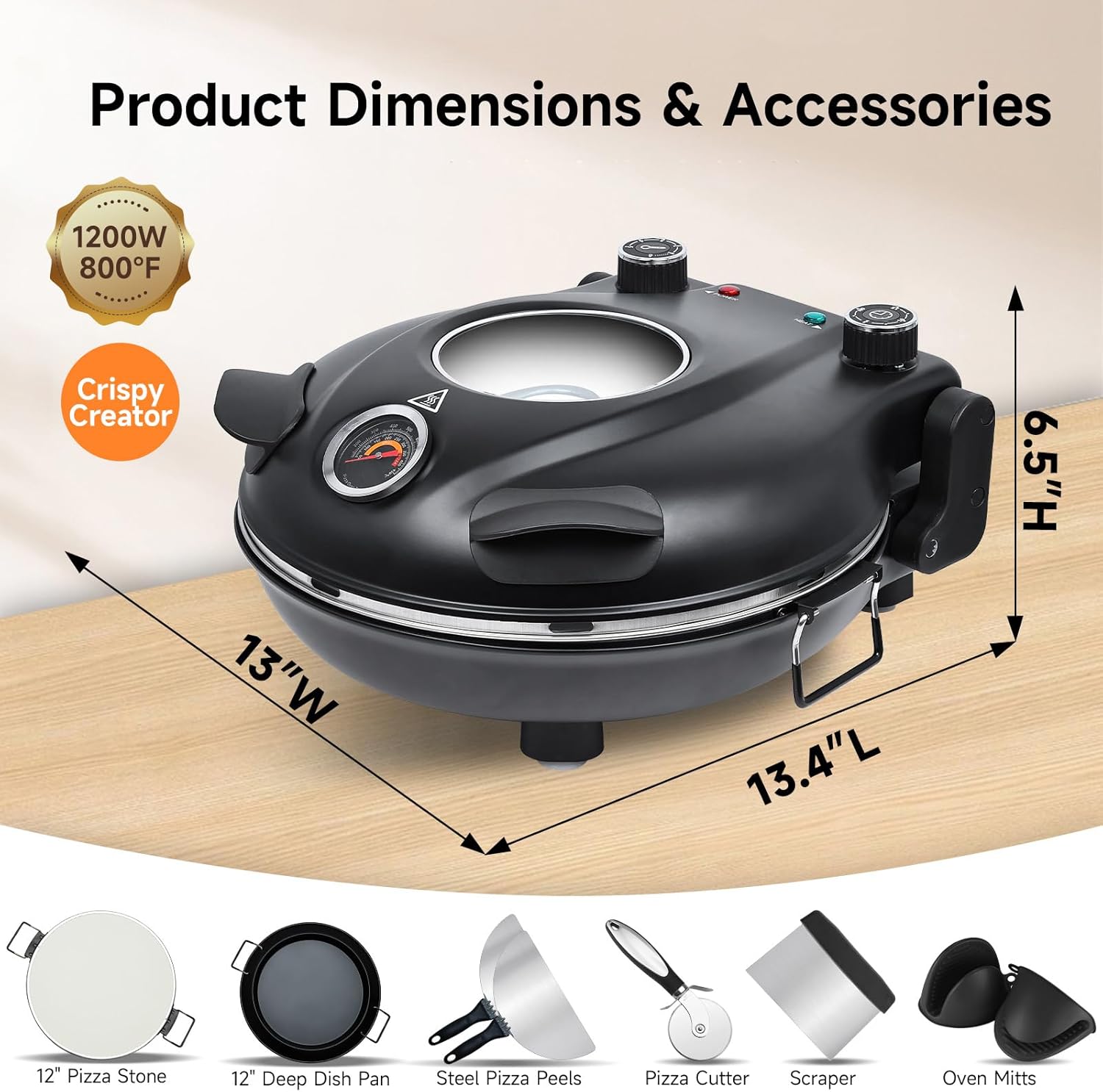 Davivy Pizza Oven viewing window showing pizza cooking inside.