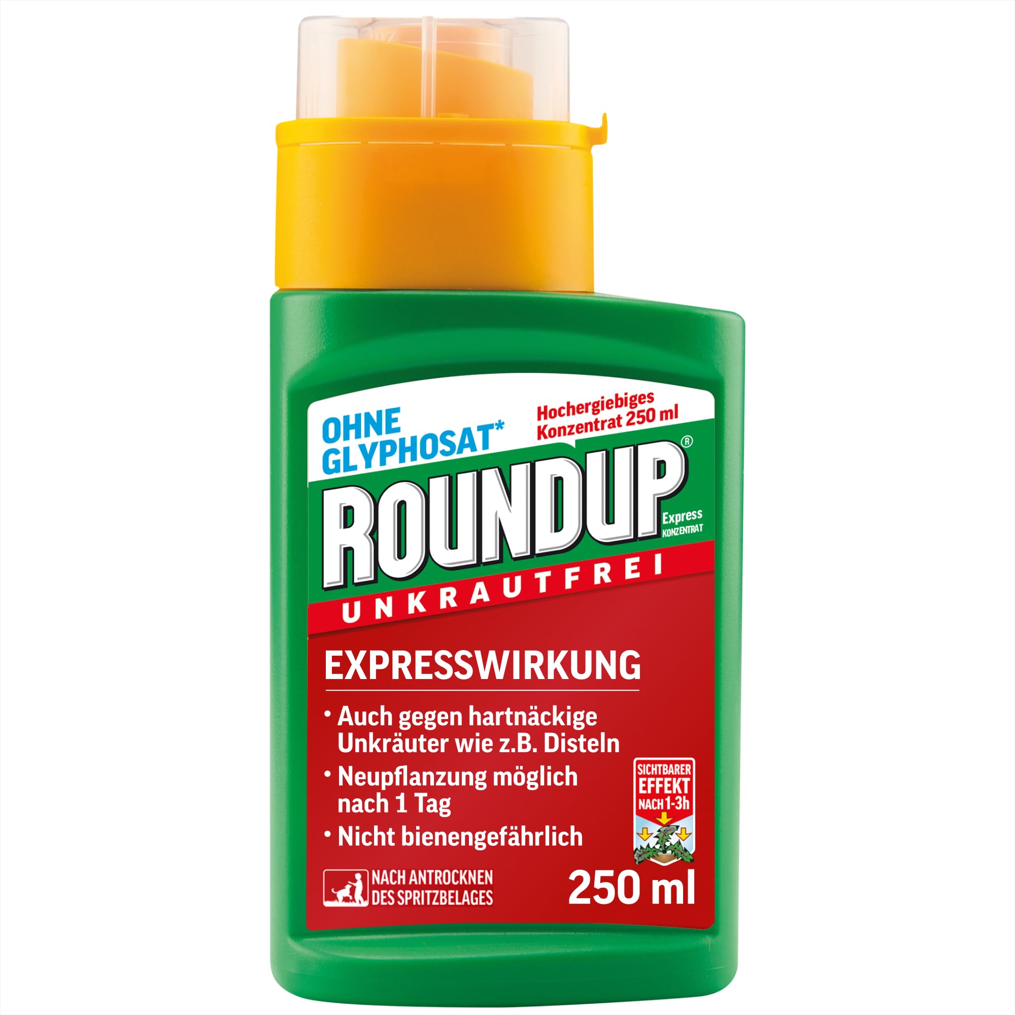 Roundup Unkrautfrei Express Unkrautvernichter Konzentrat, 250ml bis 310m², gegen Unkräuter und Gräser, Ohne Glyphosat