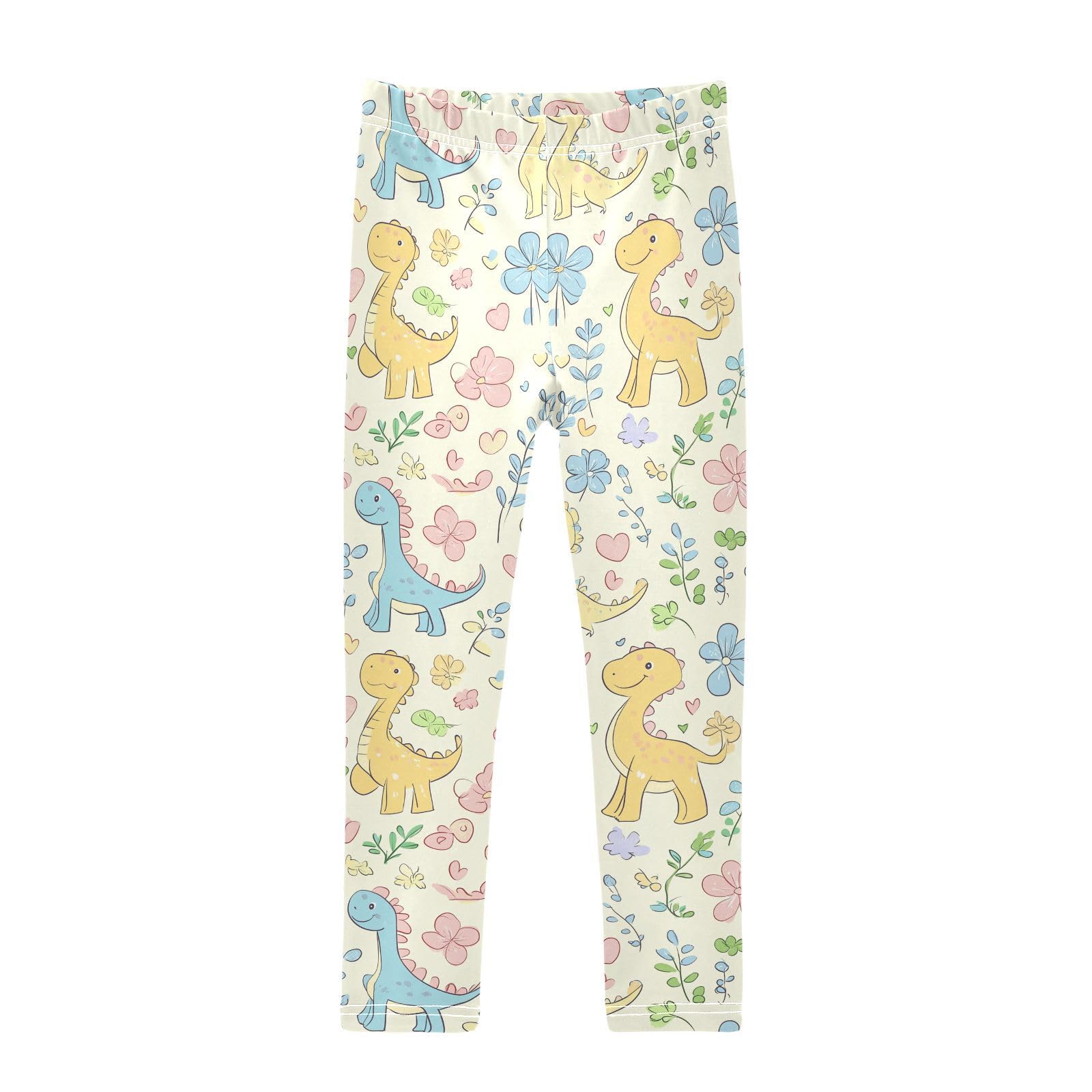 Wusikd Cute Dinosaurs Colors Girls' Leggings Toddler Doodles Yellow Kids Yoga Pants Dance Active Tights 5T