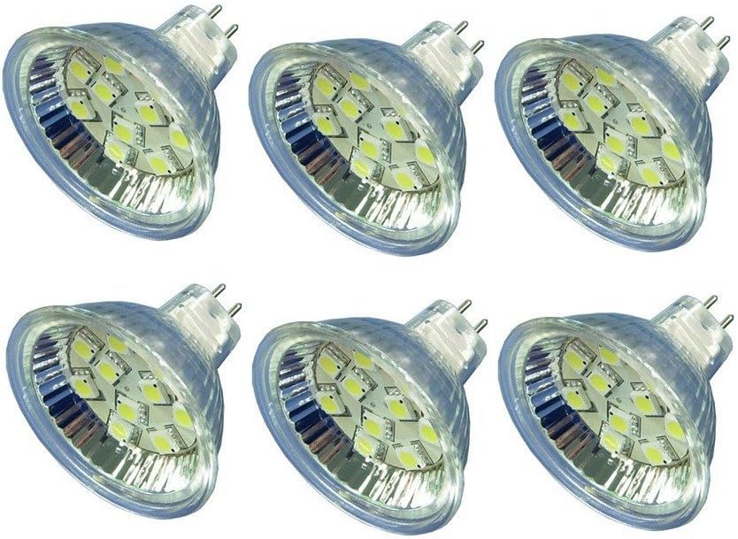 MR16 Gu5.3 Fitting Bi Pin LED Light Bulb AC DC 12V 24V 2 Pin Bulbs Replacement for 10W Mini Halogen Spot Lamps Marine Boat RV Spotlights & Low Volt Home Lightings - Cool White, 2.5 Watts (Pack of 6)
