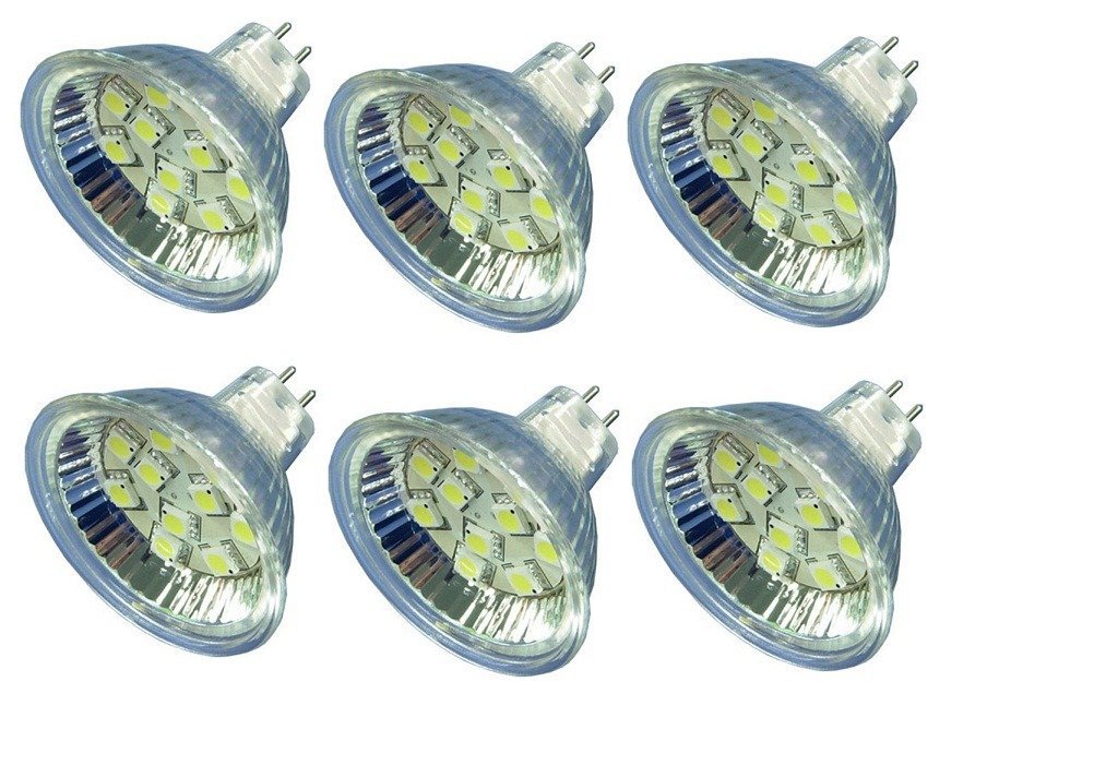 MR16 Gu5.3 Fitting Bi Pin LED Light Bulb AC DC 12V 24V 2 Pin Bulbs Replacement for 10W Mini Halogen Spot Lamps Marine Boat RV Spotlights & Low Volt Home Lightings - Cool White, 2.5 Watts (Pack of 6)
