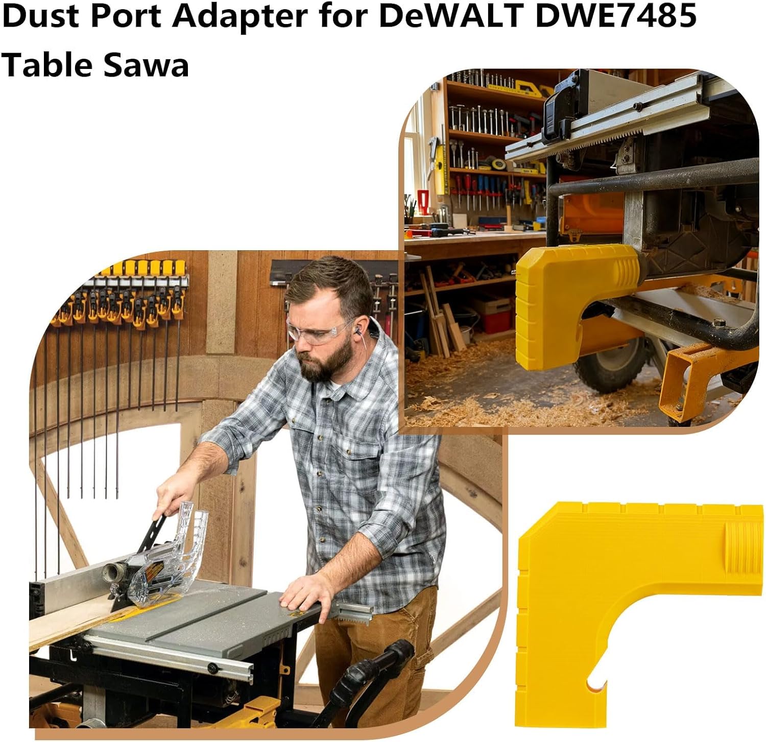 Dust Collection Adapter Compatible with DeWALT DWE7485 Table Saw, Snap-On Dust Port with Hook, Tool-Free Installation, Compact Design for Efficient Sawdust Collection