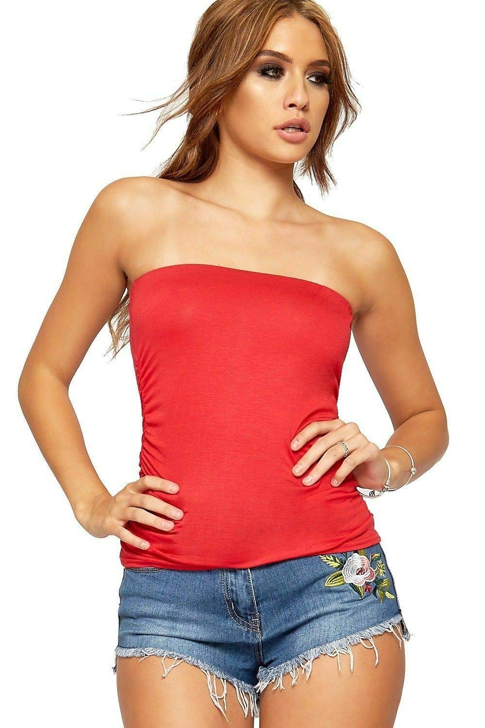 Girlzwalk Women's Red Plus Size Plain Black Bandeau Strapless Boob Tube Top (, Xxl/Uk 20-22)