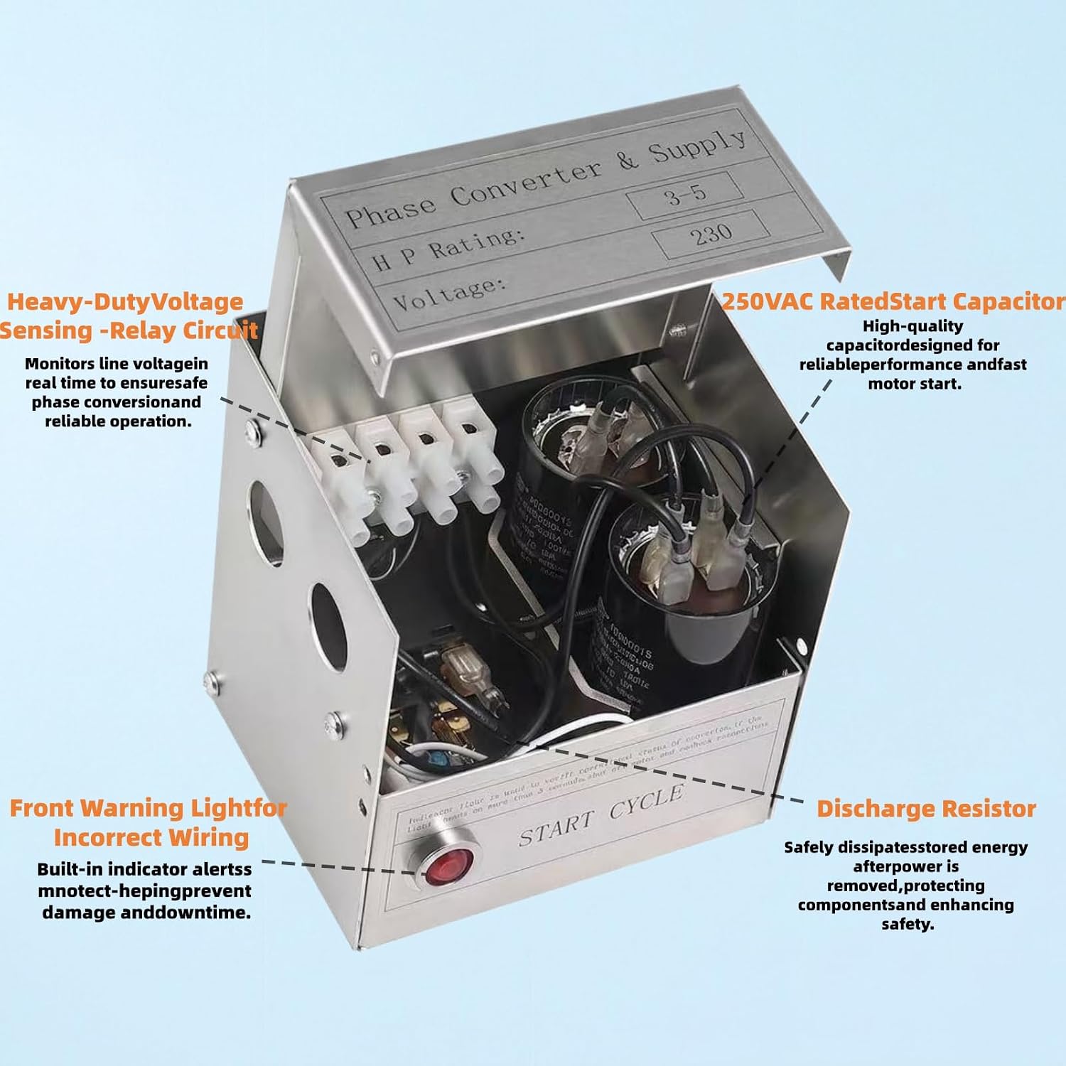 SCM03 1–3 HP Static Phase Converter, Single to 3 Phase Power Fit for Mill, Drill, Lathe & Saw