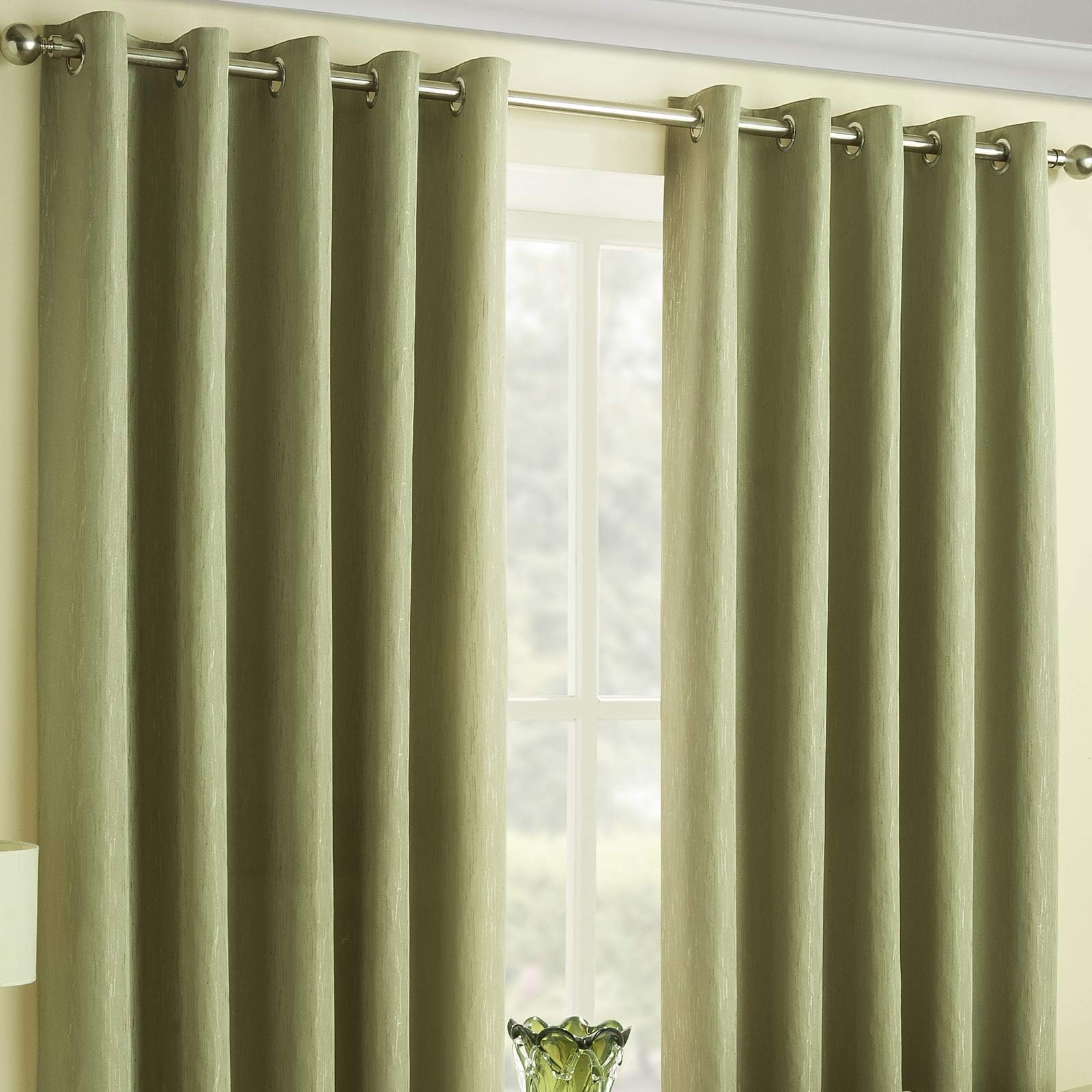 Luxury Malvern Jacquard Pattern Lined Eyelet Readymade Curtains, Green - 44" x 72"