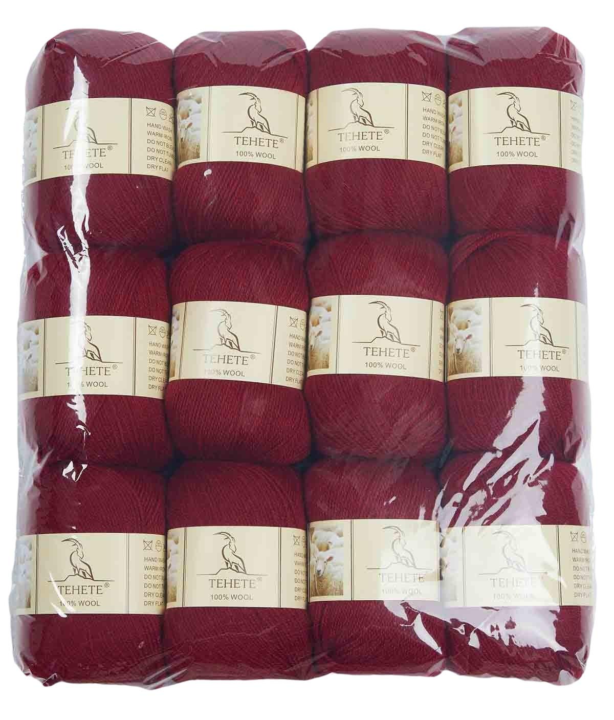 TEHETE 100% Wool Yarn for Knitting and Crochet Yarn, 3ply, Soft and Luxurious Set of 12-Caramel