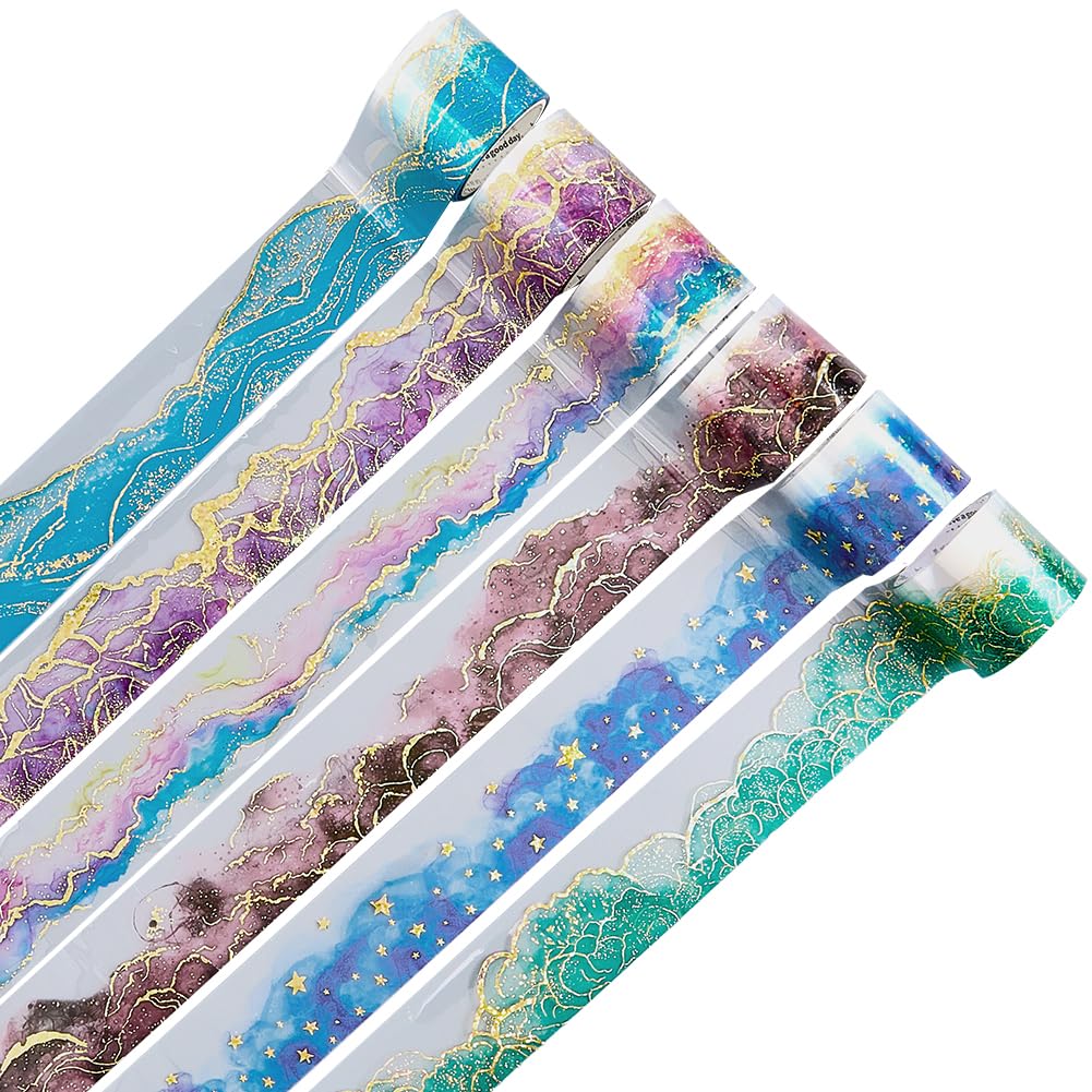 CRASPIRE 6 Rolls 13ydx1.37in Watercolor PET Tape Stickers Washi Clear Colorful DIY Handbook Crafts Self-Adhesive Waterproof Journal Scrapbook Collage Gift Wraping for Home Decor Diary Art Planner