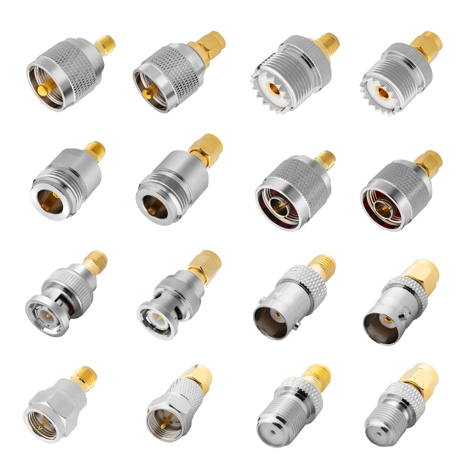 Anina 16pcs RF Coaxial Adapter Kit UHF/BNC/N/F to SMA Male/Female Connectors for Ham Radio, Antenna, CCTV, WiFi, GPS, Test Equipment