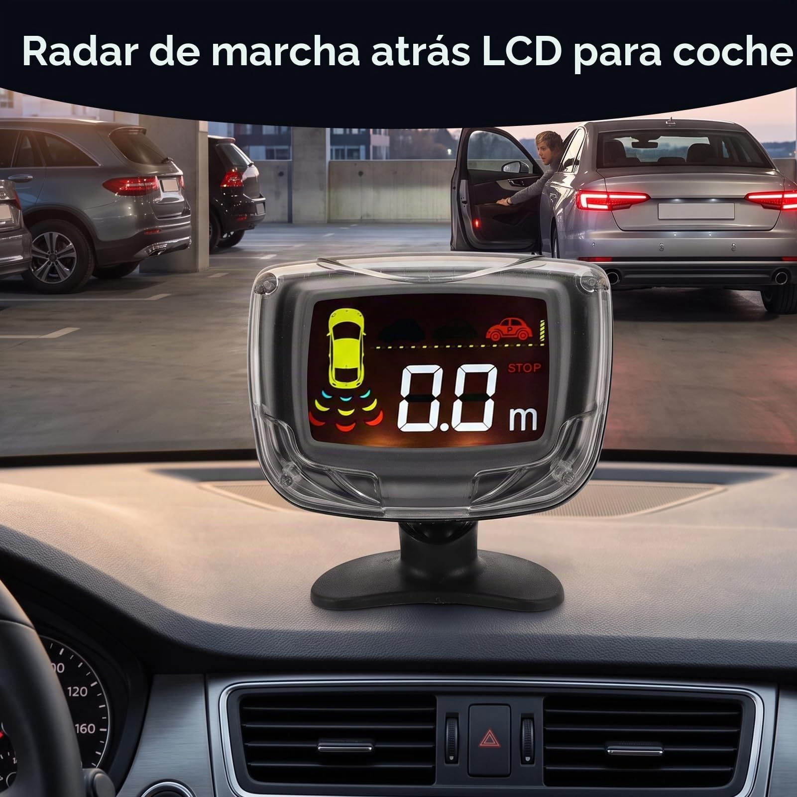 Garsent de ra Dar de Respaldo Inverso para Vehículo, con 4 Sensores de Estacionamiento, Kit de Detección de Distancia Trasera, Advertencia de Sonido por Voz, Monitor de Pantalla LCD,