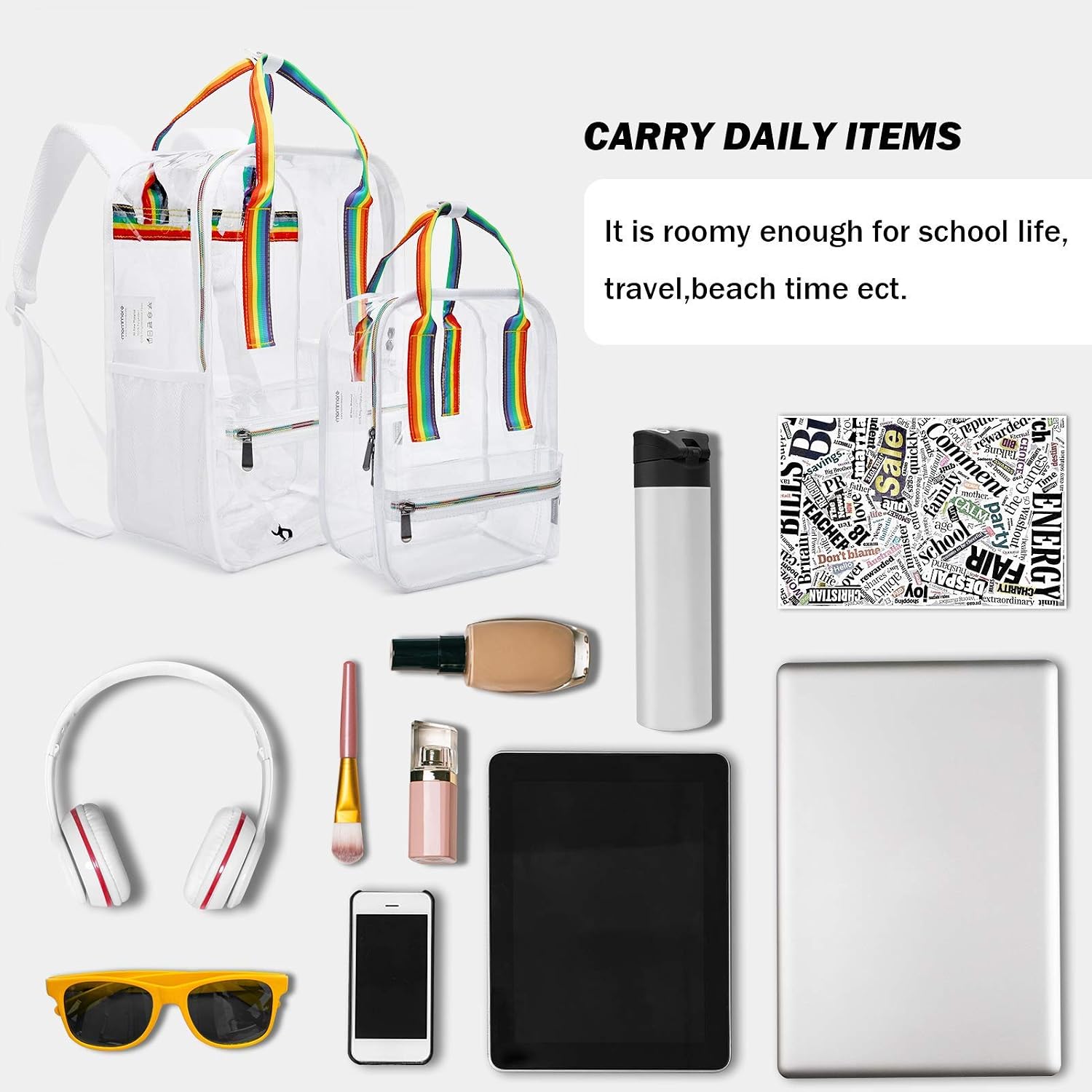 mommore Heavy Duty Clear Backpack Durable See Through Bookbags for School, Work