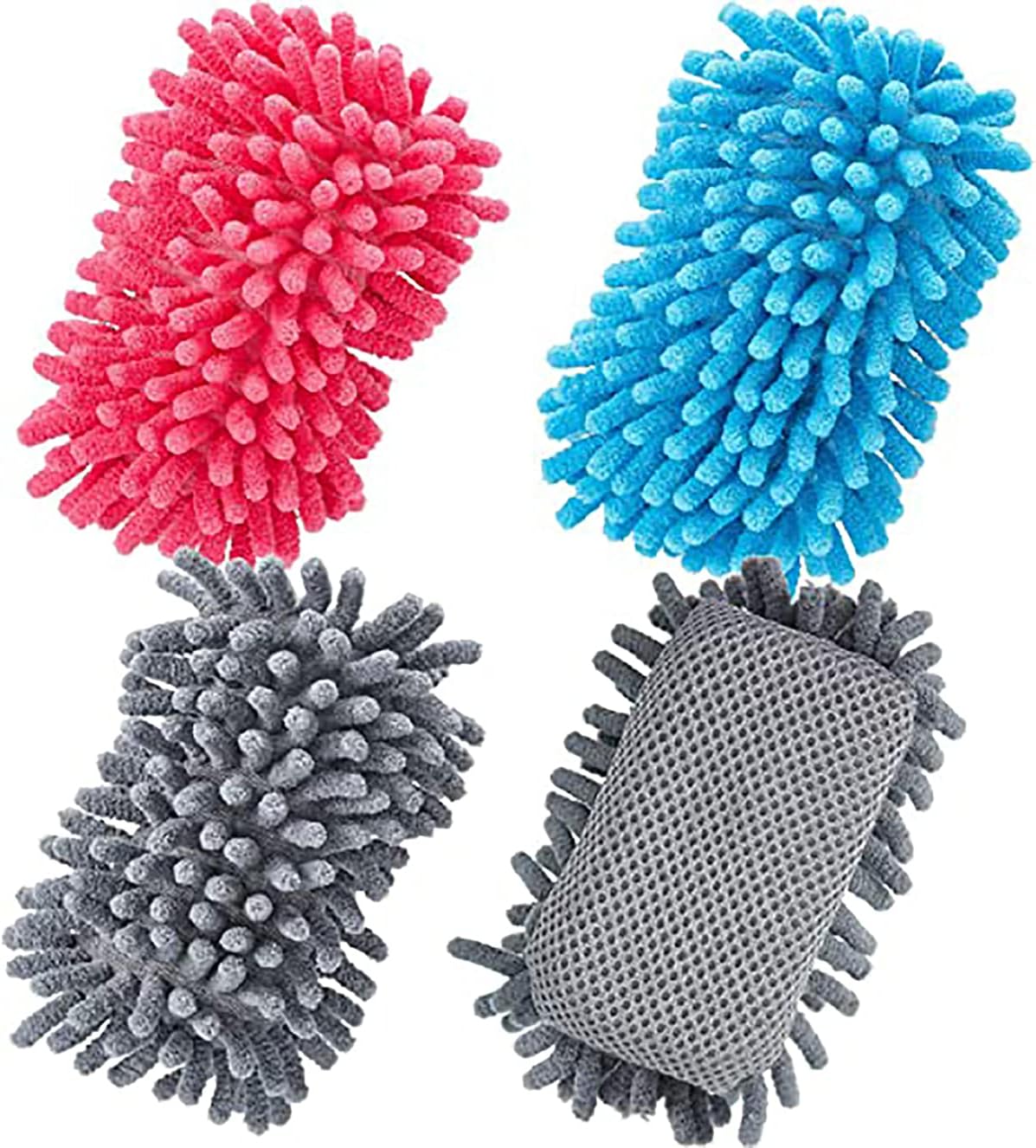 KASTWAVE 4 Pieces Microfiber Shag Whiteboard Eraser Washable Microfiber Shag Dry Erase Board Eraser for Markers, Chalk, Home, Classroom and Office (Gray, Blue and Pink)
