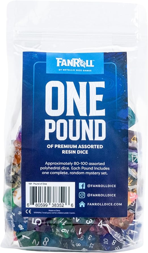 FanRoll Premium Assorted Dozens of Resin Dice, Pound of DND Dice, Role Playing Game Dice for Dungeons and Dragons