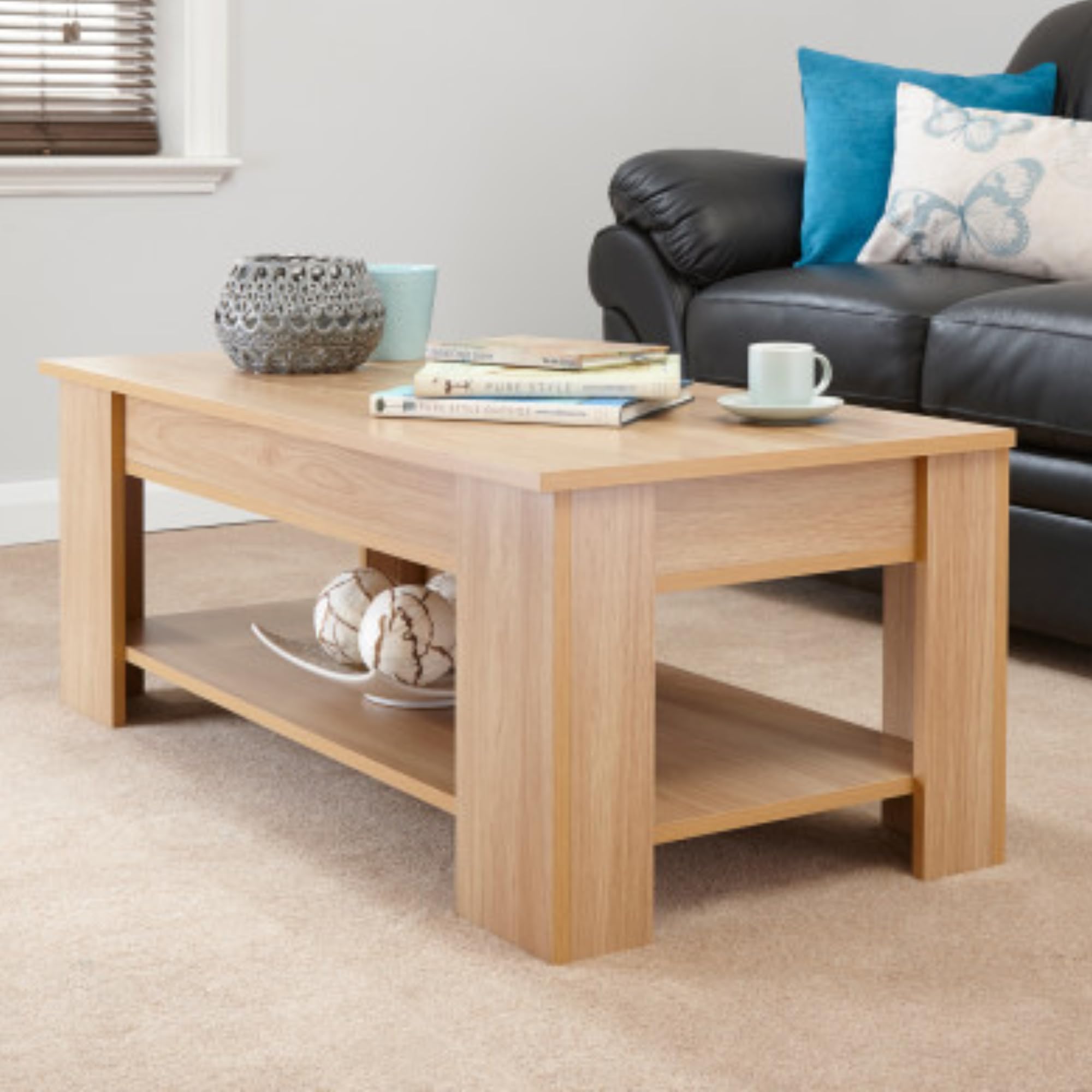 GFW Lift-Up Coffee Table, Grey Coffee Table with Lift Top, Hidden Storage Compartment and Lower Shelf, Modern Living Room Furniture — image 1