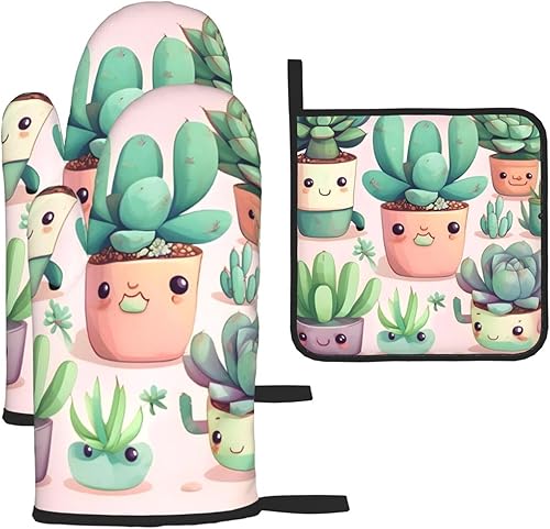Miniatura 9 de Juego de 3 manoplas de horno y soportes para ollas Bonsái para plantas, guantes de cocina antideslizantes para cocinar, hornear y asar a la parrilla