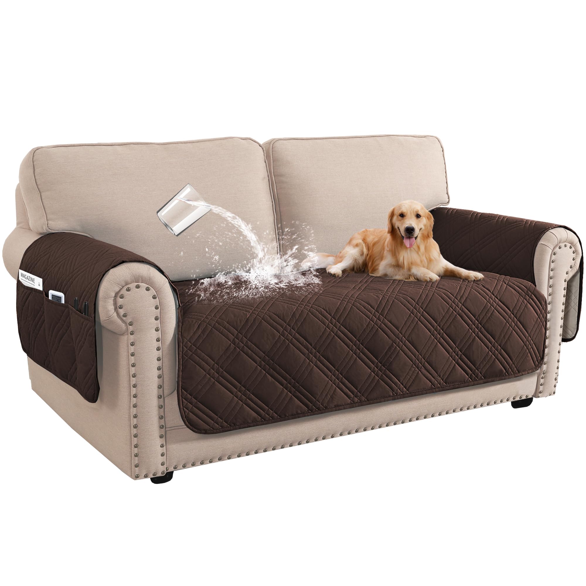 BellaHills 100% Waterproof Sofa Covers 2 Seater Sofa Cover for Living Room Washable Seat Covers with Side Pocket Furniture Protector from Pets (2 Seater
