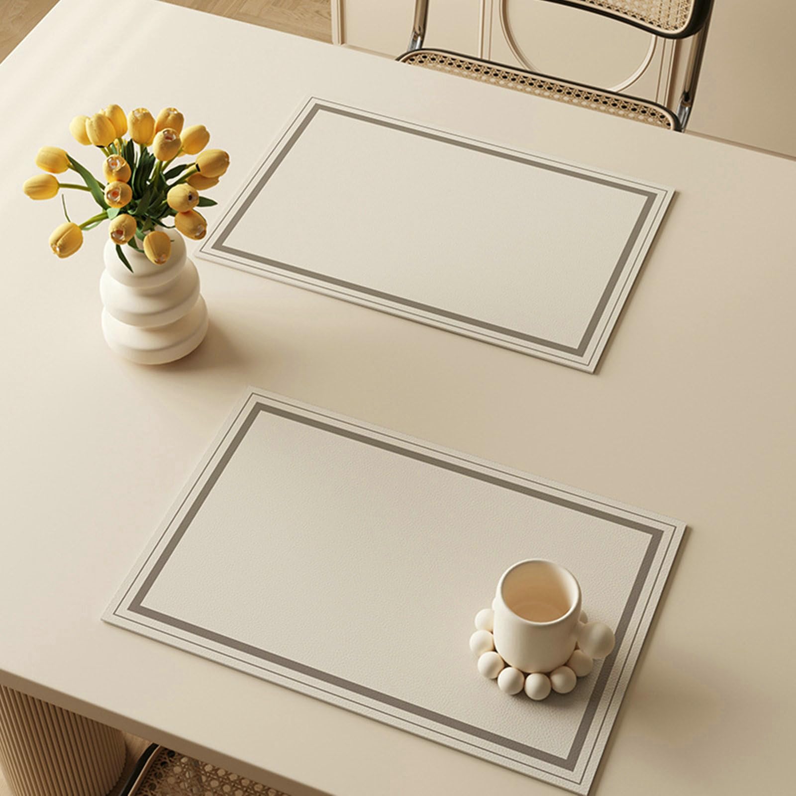 Mantel individual lavable rectangular, juego de 10 manteles individuales antimanchas con tiras manteles individuales PVC antideslizantes resistentes al calor, para mesa de cocina, beige, 40 x
