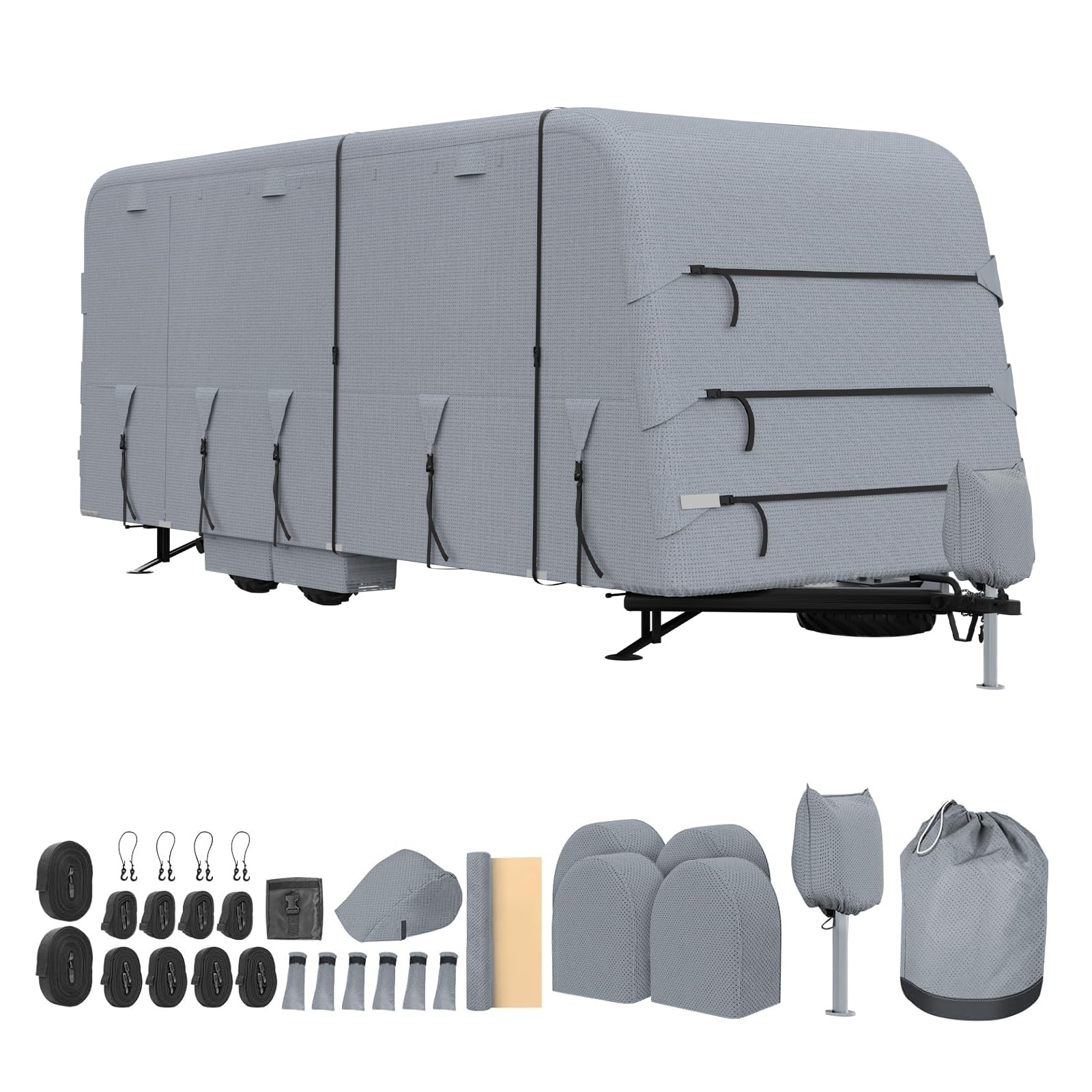 Heavy-Duty Caravan Cover with 4-Layer Technology Waterproof, Breathable, UV-Resistant & Windproof Straps for Motorhomes (18-30+ ft Sizes) — view 8