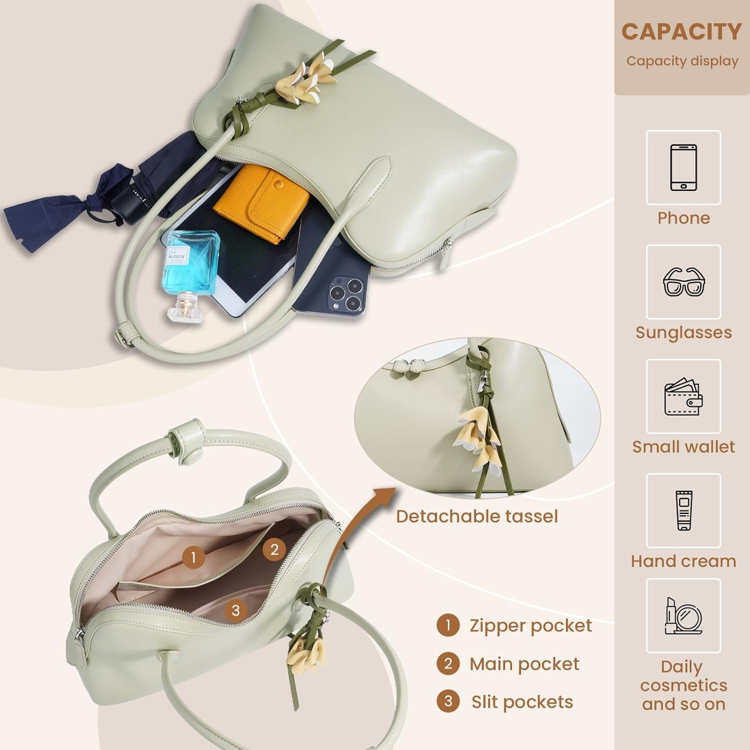 Genuine Leather shoulder Bag for Women with Top Handle, Satchel purse Bowler Handbags with zipper closure