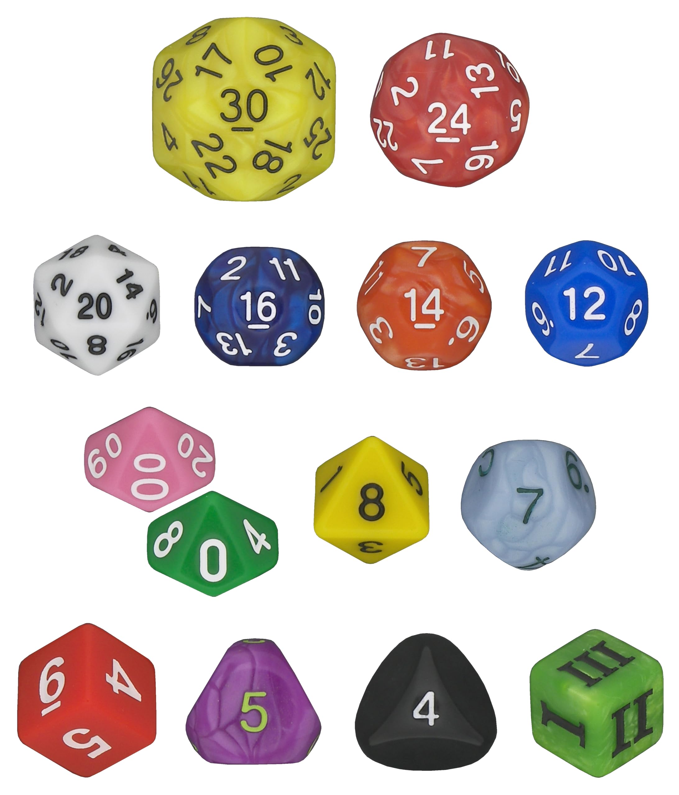 Amazon.com: Impact! Miniatures Rainbow - 14 Unusual Dice Set